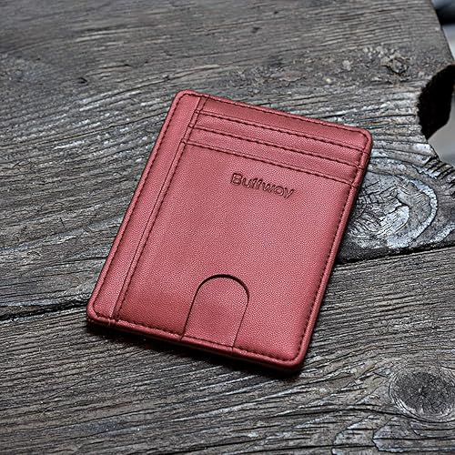 Miniatura 167 de Buffway - Billetera delgada minimalista de cuero con protección RFID para hombre y mujer Café Lichee