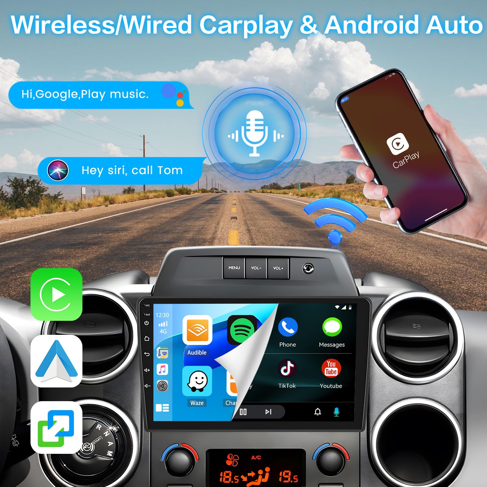 Inefala Radio Coche para Citroen Berlingo B9 2008-2018, 2G+64G Android 15, Wireless Carplay Android Auto, 9" Pantalla Autoradio Bluetooth 2 DIN con GPS WiFi FM/RDS SWC USB Cámara de Marcha Atrás Mic