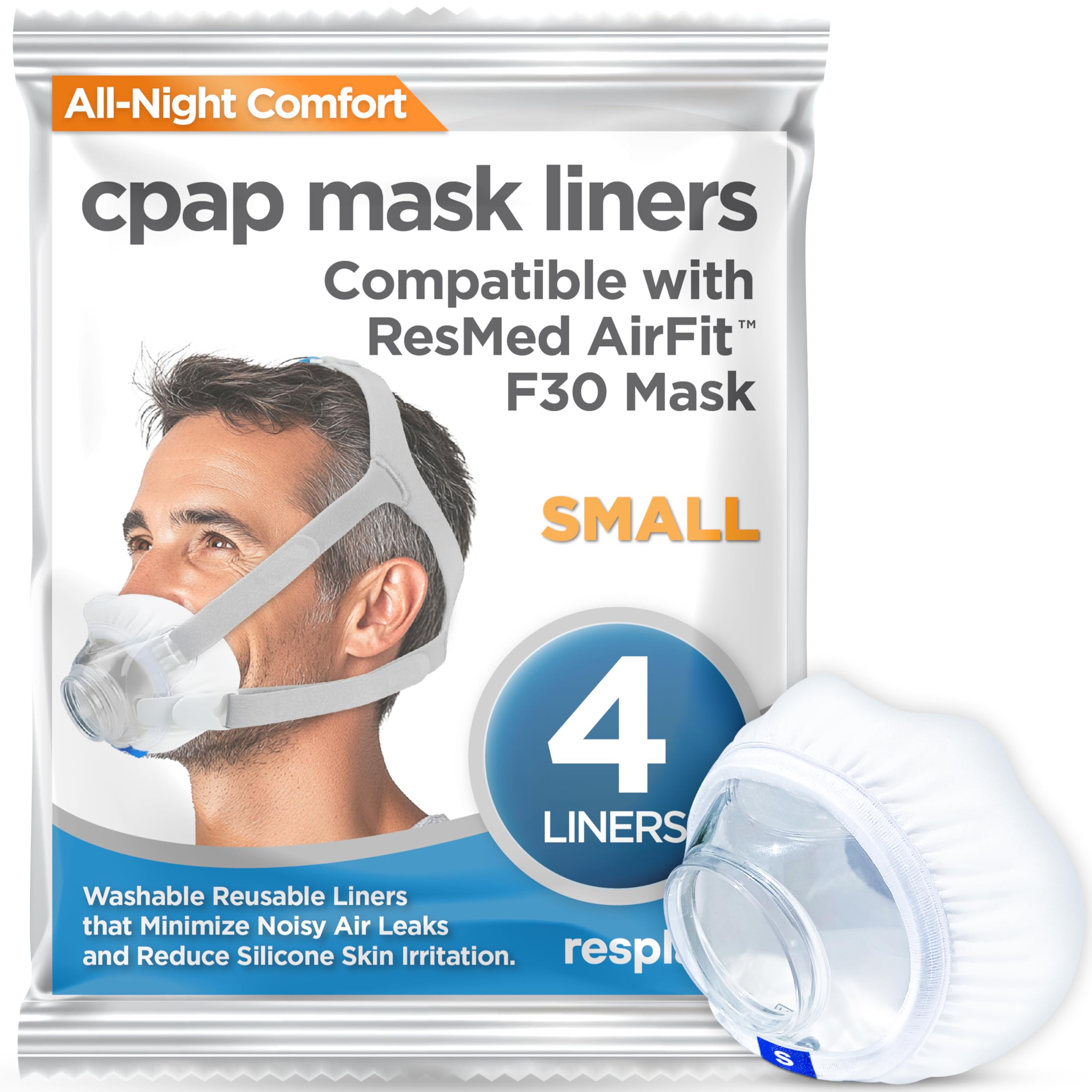 resplabs CPAP Mask Liners Compatible with The ResMed AirFit F30 Full Face CPAP Mask - Small (Pack of 4)