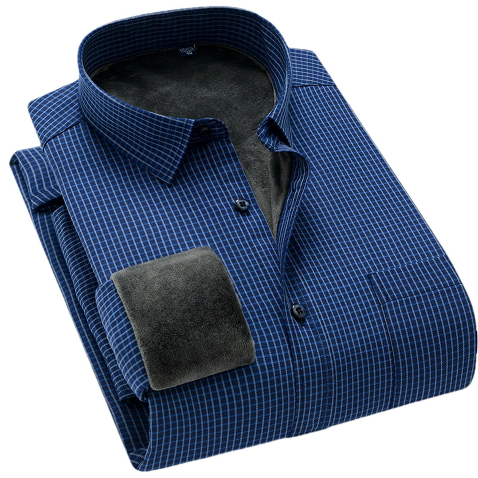 Camicia da uomo foderata in pile gessato a maniche lunghe a righe verticali abbottonate camicia da ufficio invernale calda