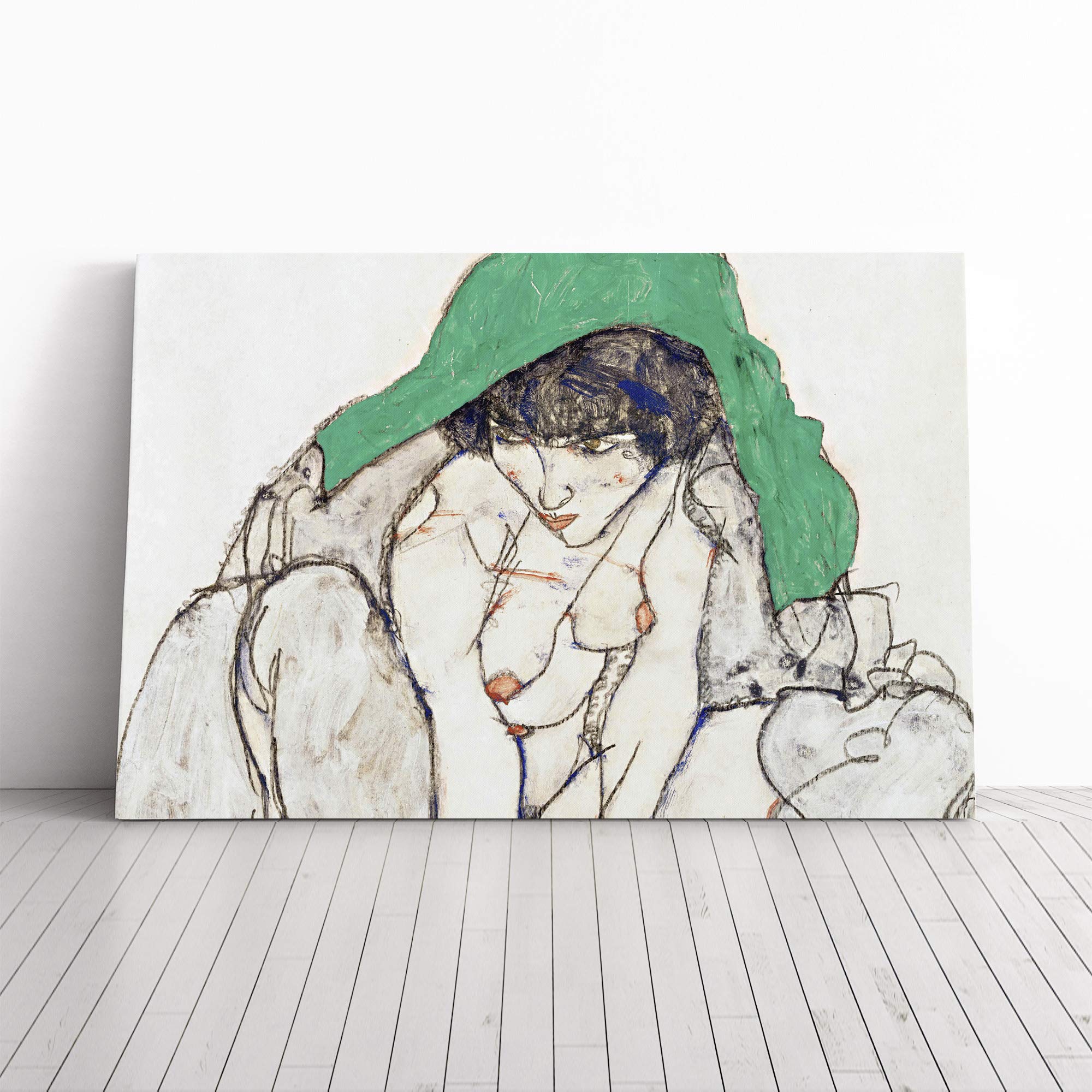 Egon Schiele Woman in Green Canvas Print | Gallery Wrapped 30mm Frame Wall Art | 20x14 inches | Ready to Hang | Modern People Picture | Living Room Bedroom Lounge Office