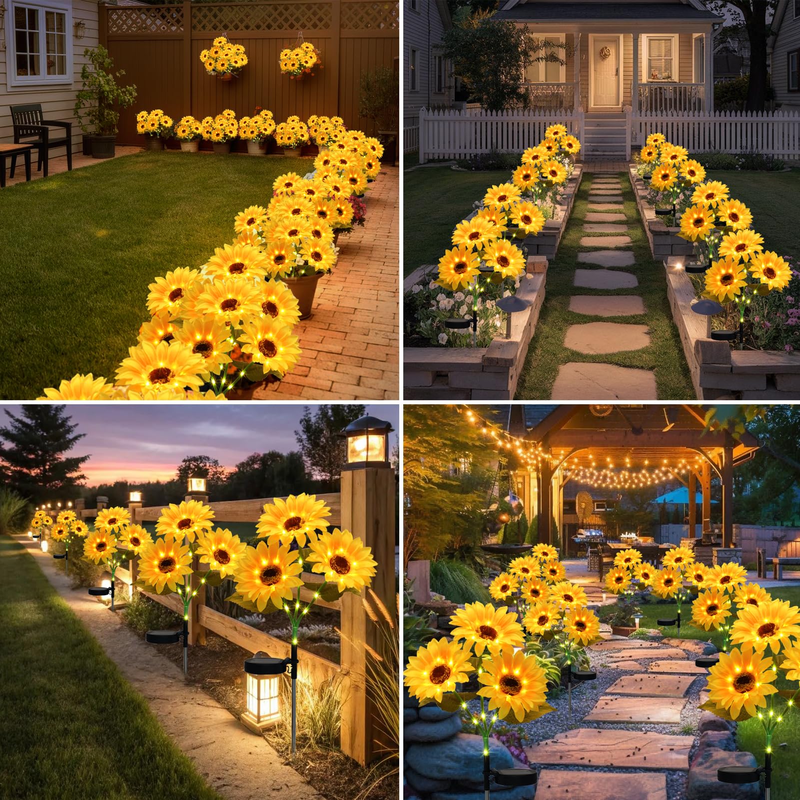 Confezione da 4 luci solari a forma di girasole impermeabili per esterni, luci a energia solare, accensione/spegnimento automatiche, luci da giardino, decorazione per prato, sentieri, paesaggi, regali