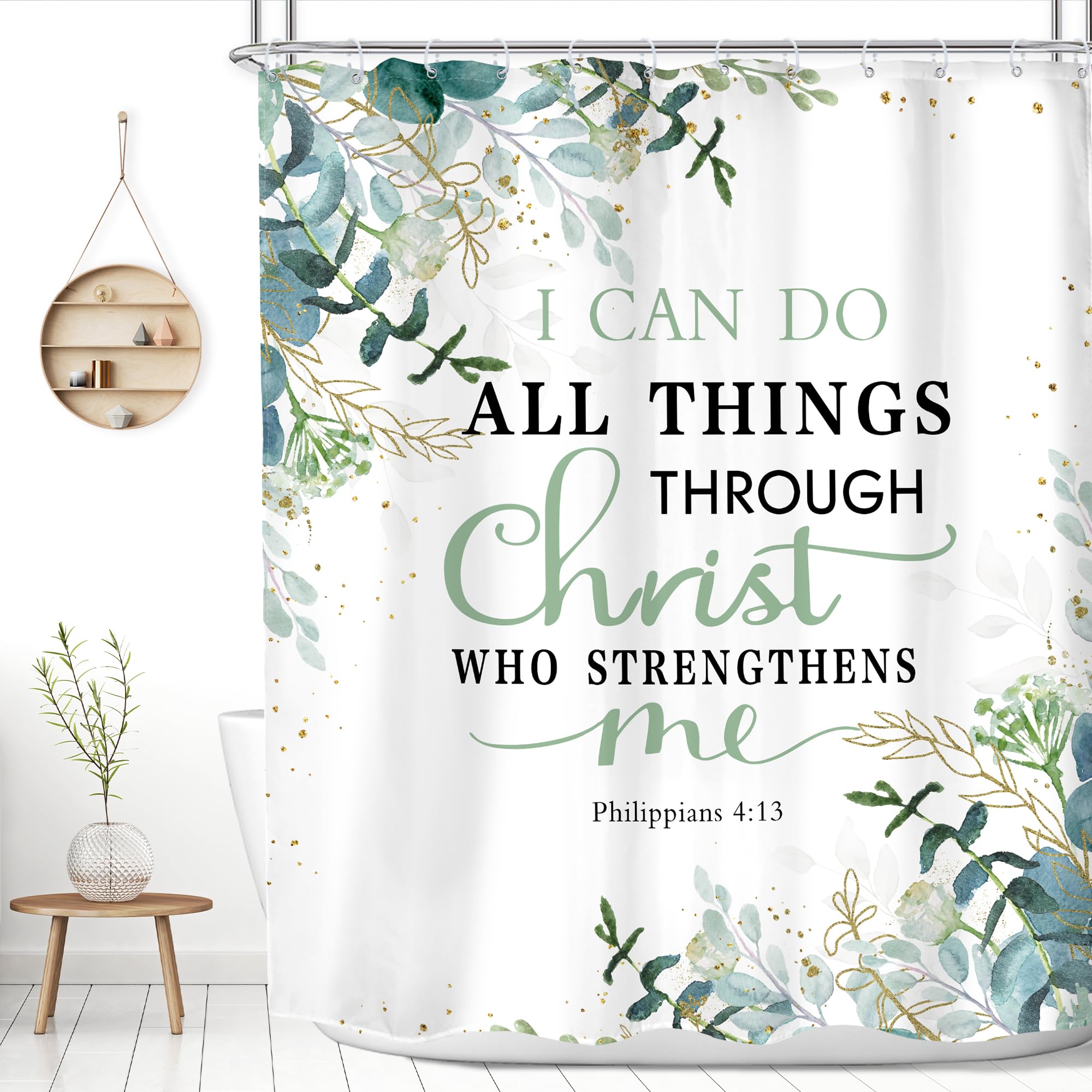 MESHELLY Green Christian Shower Curtain 60Wx72H