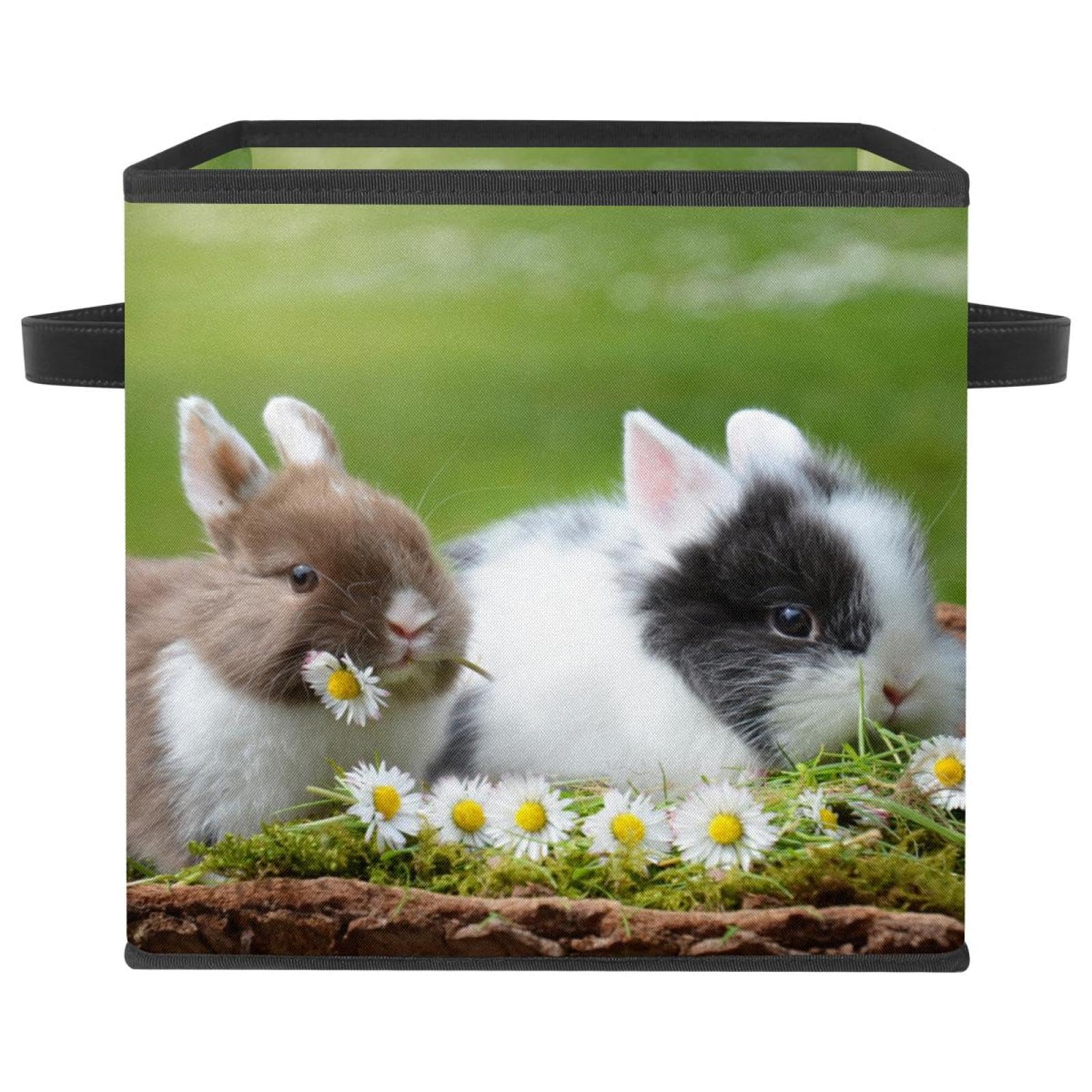Cube de rangement pliable avec poignées bac tissu motif lapin