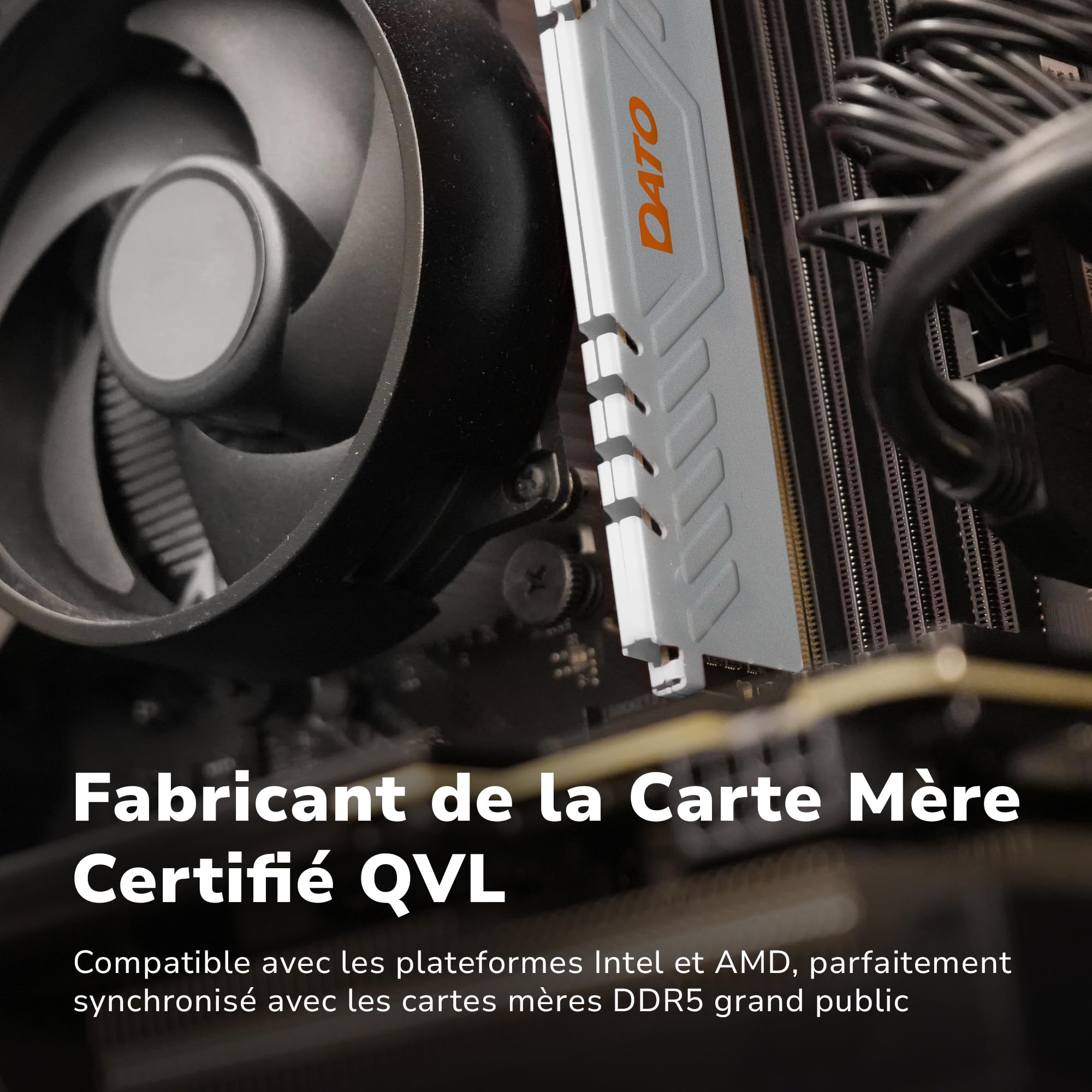 DATO 32Go Kit (2x16Go) RAM DDR5 6000 MHz avec dissipateur Thermique, PC5-48000 CL38 1.35V, 288 Broches, Non-ECC UDIMM, Mémoire de Jeu pour Ordinateur de Bureau, Extreme Blanc