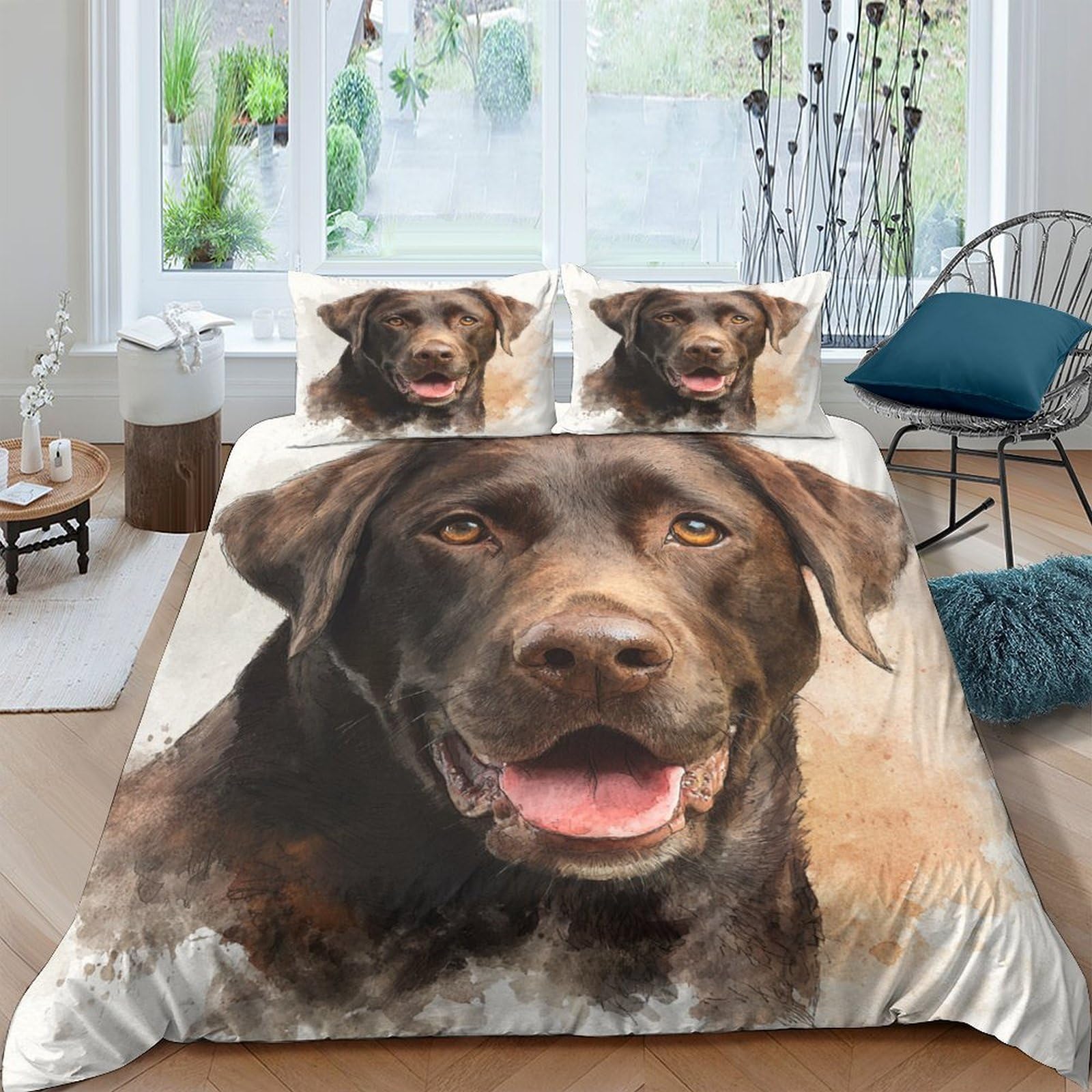 Ctjqhvkz Style-5 3D Printed Chocolate Labrador Dog Fitted Sheet Microfiber Soft Anti-Slip Animal Bed Cover For Bedroom Guest Room Decor Single（135X200cm）