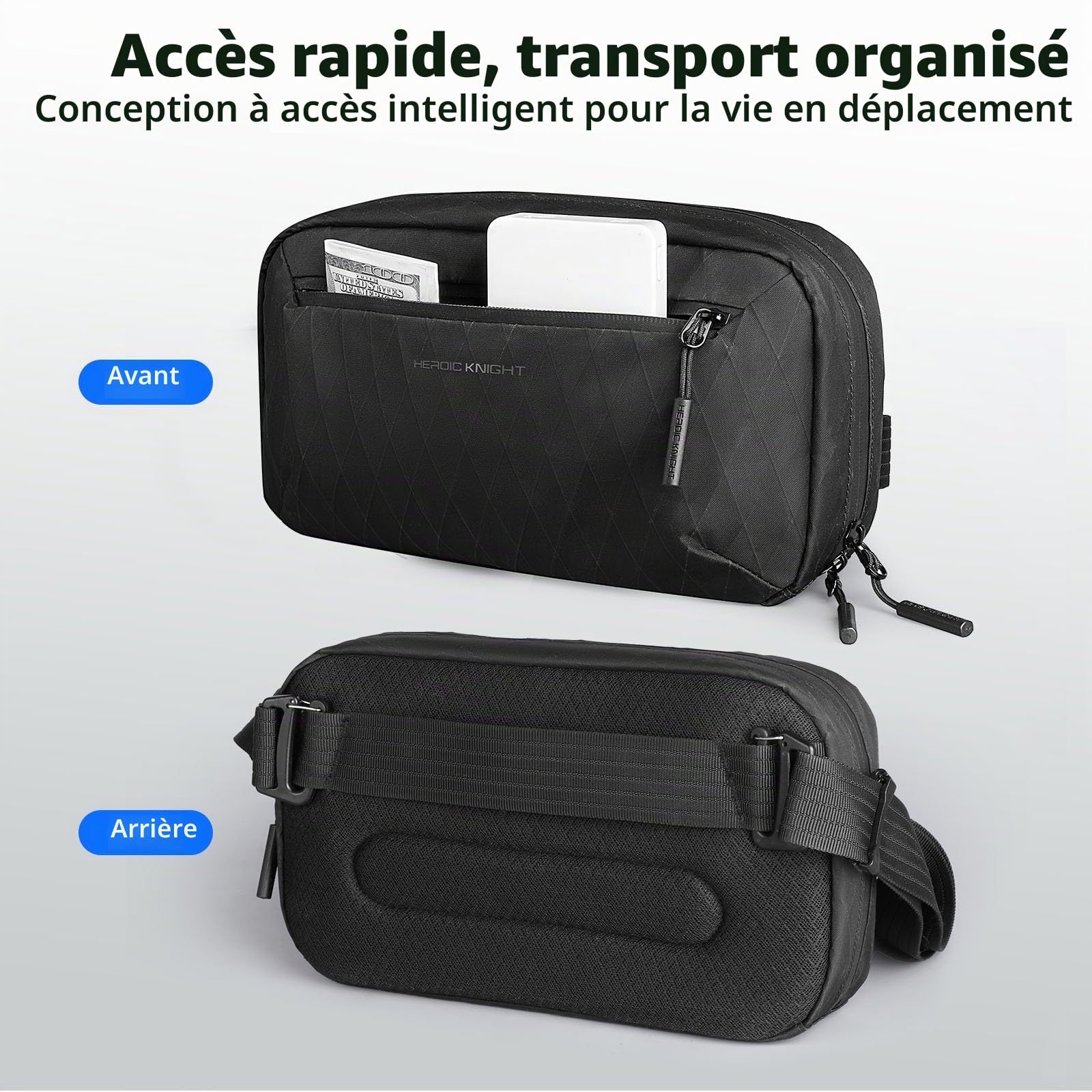 hk Sacoche Bandoulière Homme Femme Sac Poitrine avec Bandoulière Amovible | Sac Bandoulière Léger 2,5L Imperméable, Sling Bag Crossbody pour Voyage, Quotidien, Randonnée et Vélo