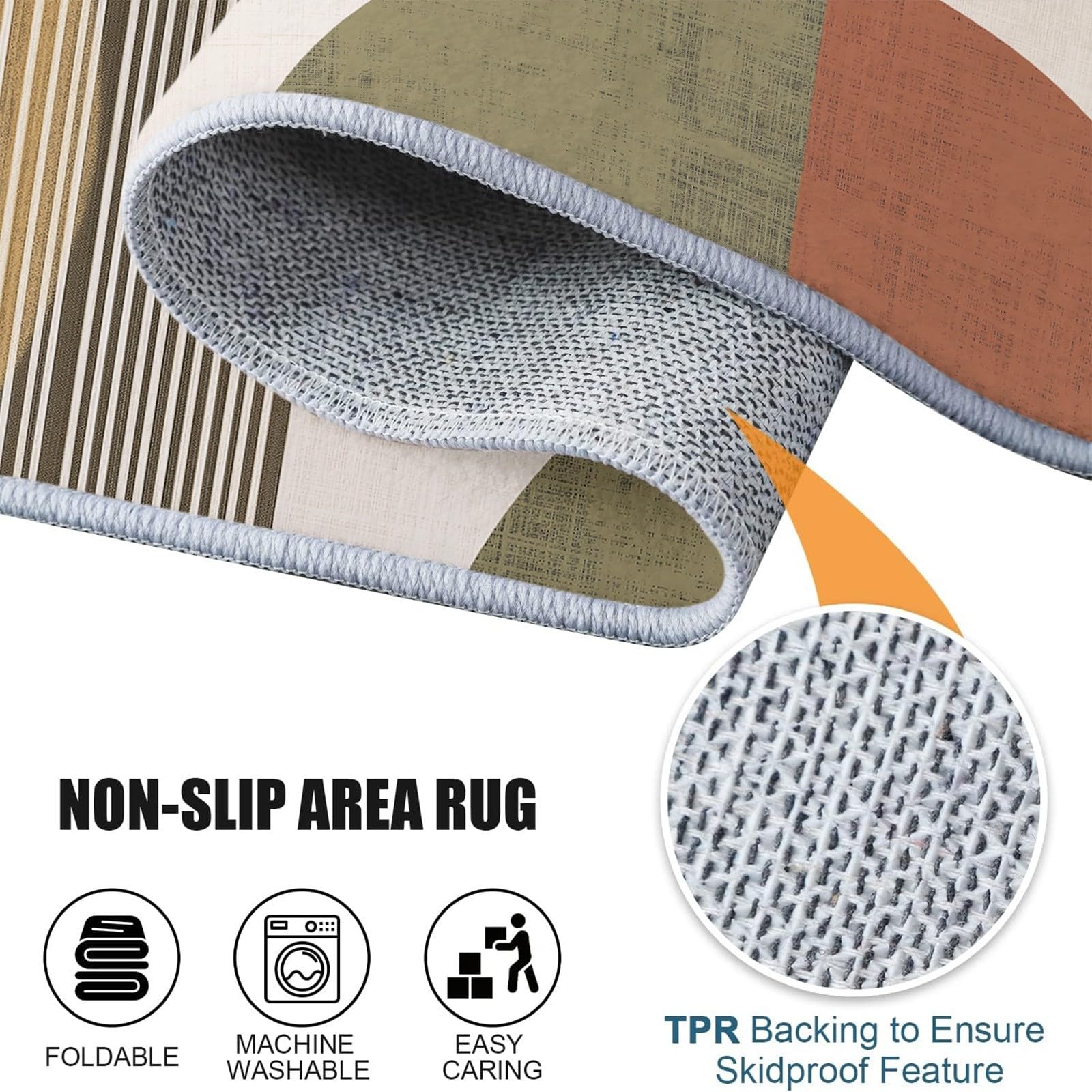 Rund Teppich Schlafzimmer Terrakotta Olivgrün und Beige Geometrie Erwachsener Kind Wohnzimmer Rund Teppich rutschfeste Flauschiger Rund Teppich Waschbar Flanell Rund Teppiche 140 cm