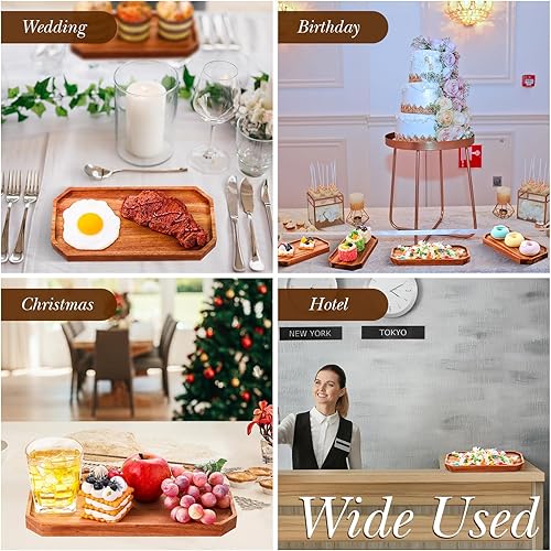 Miniatura 5 de Dandat Paquete de 12 platos de madera de acacia a granel, bandeja rústica de 10 x 5 pulgadas, bandeja rectangular de charcutería, plato de queso