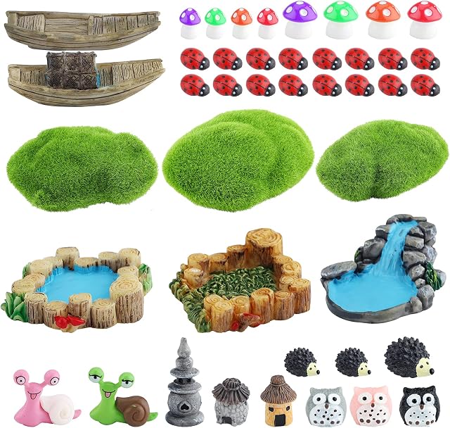 Gukasxi Set of 55 Zen Garden Accessories, Mini Meditation Zen Tray Items Kit, Fairy Garden Accessories Tiny Figurines Set, Micro Ornaments Kit, Miniatures Dollhouse Decorating for Bonsai Craft Decor