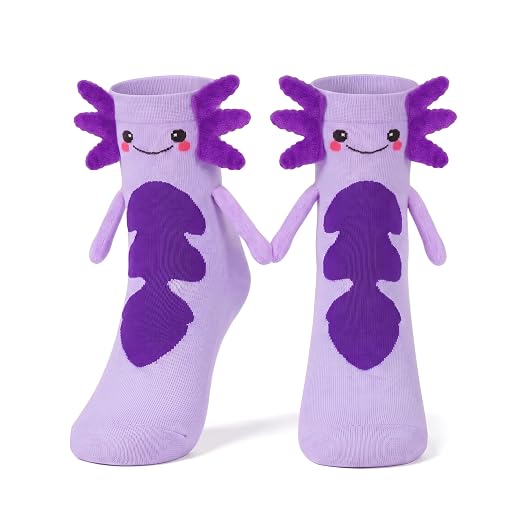 Funny Axolotl Socks for Women Magnetic Hand Holding Novelty Socks
