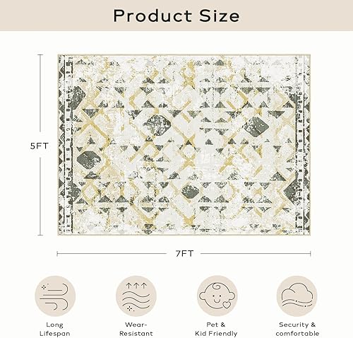 Miniatura 157 de Ashler - Alfombras bohemias vintage de 5 x 8 pies para sala de estar, lavables a máquina con parte trasera antideslizante, alfombra para interiores