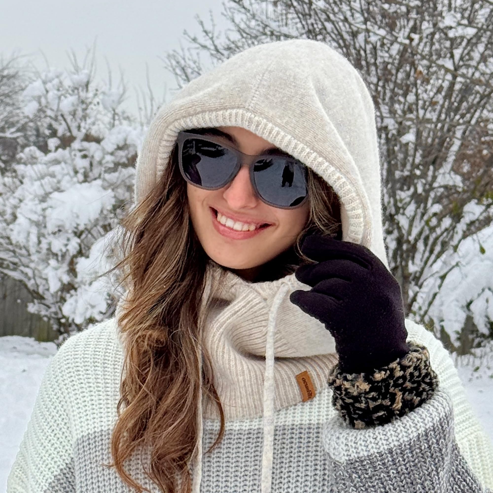 ACUSHLA Pasamontañas 100% lana merino para hombre y mujer, invierno, cálido, con capucha, gorro, bufanda y bufanda, color marrón, talla única