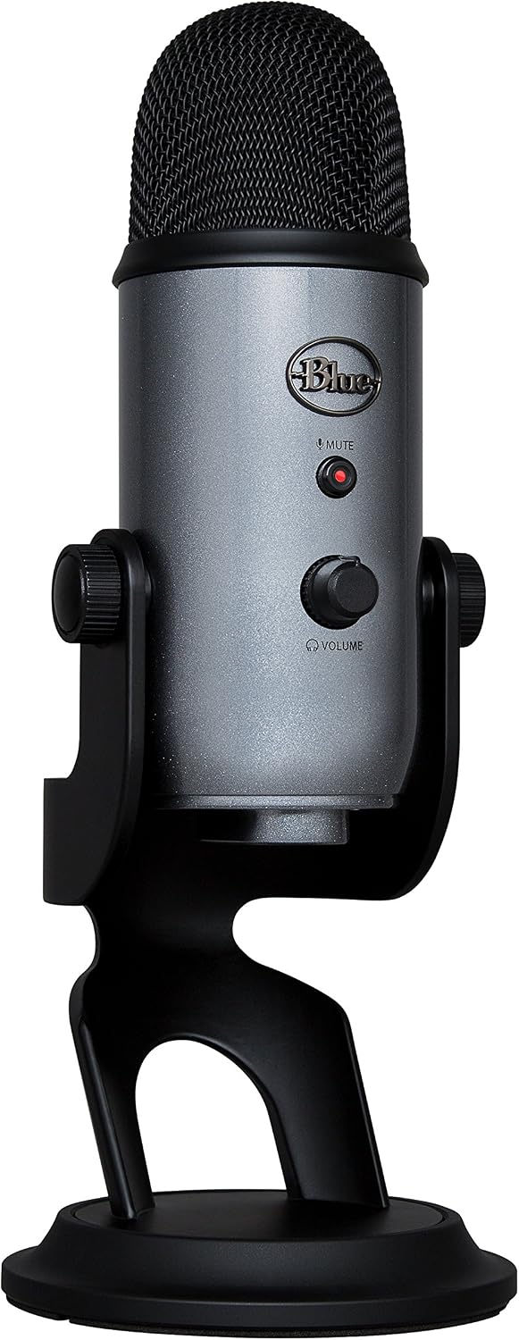 Blue Yeti USB Mic for Recording & Streaming on PC and Mac, 3 Condenser Capsules, 4 Pickup Patterns, Headphone Output and Volume Control, Mic Gain Control, Adjustable Stand, Plug & Play - Lunar Gray