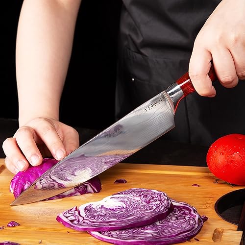 Miniatura 6 de YEHOK Nakiri Cuchillo de cocina profesional de 7 pulgadas  Acero inoxidable alemán de alto carbono  Hoja ultra afilada y mango ergonómico para