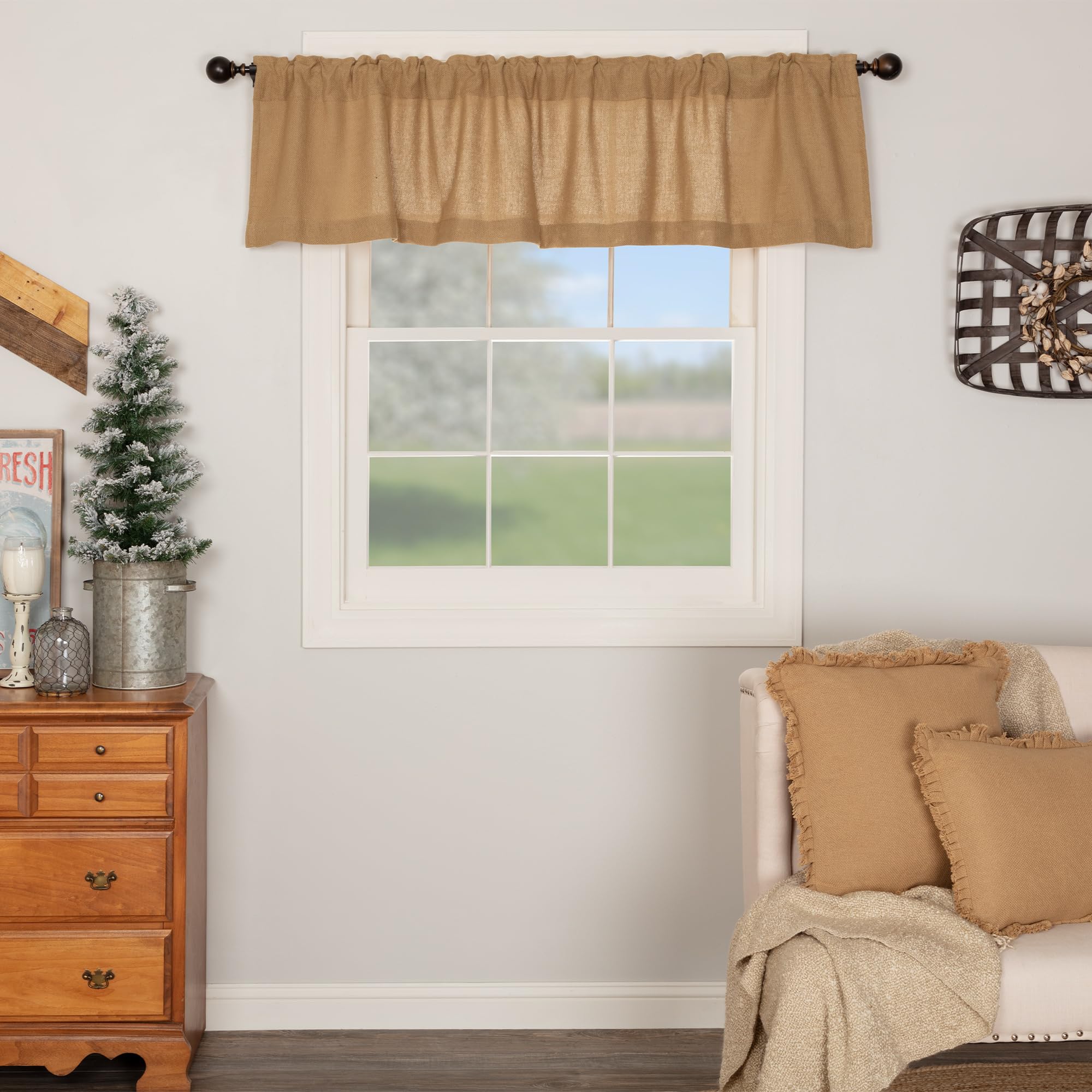 Burlap Natural Window Valance, Tan, 16x72