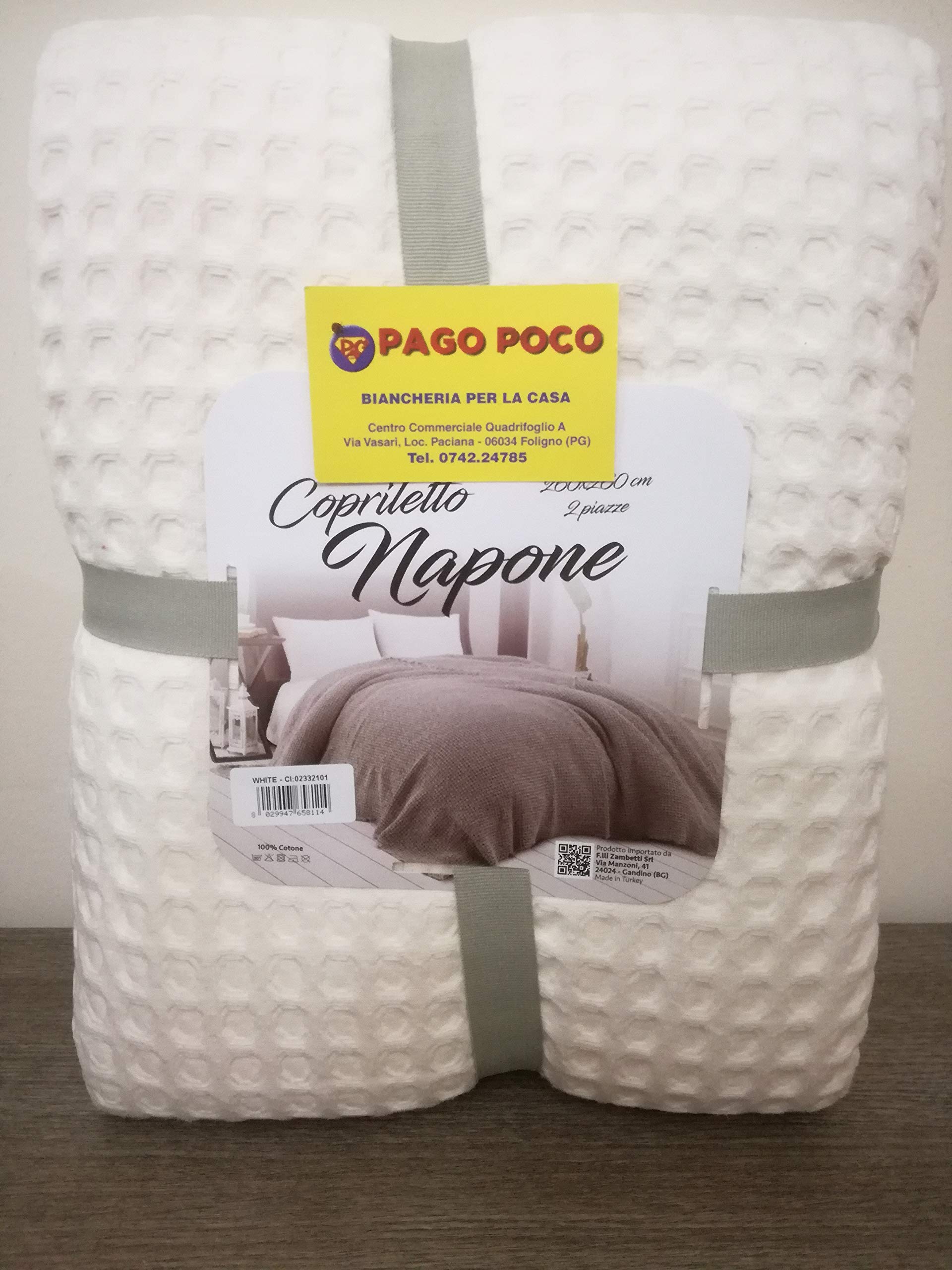 Trapunta Copriletto Primavera-Estate Singola 170X250 100% Puro Cotone in Nido d'Ape in Tinta Unita .Tutti i Colori.Novita' 2022!!!! (Bianco)