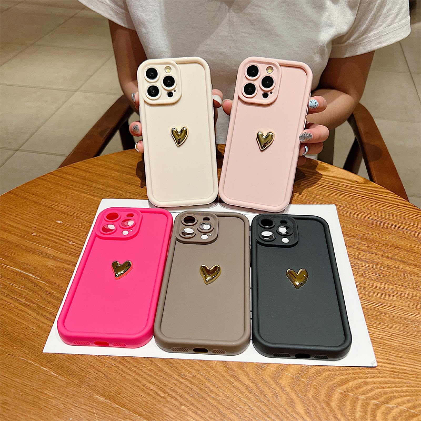 RNOZX for iPhone 11 Pro Gold Heart Silicone Soft Phone Case