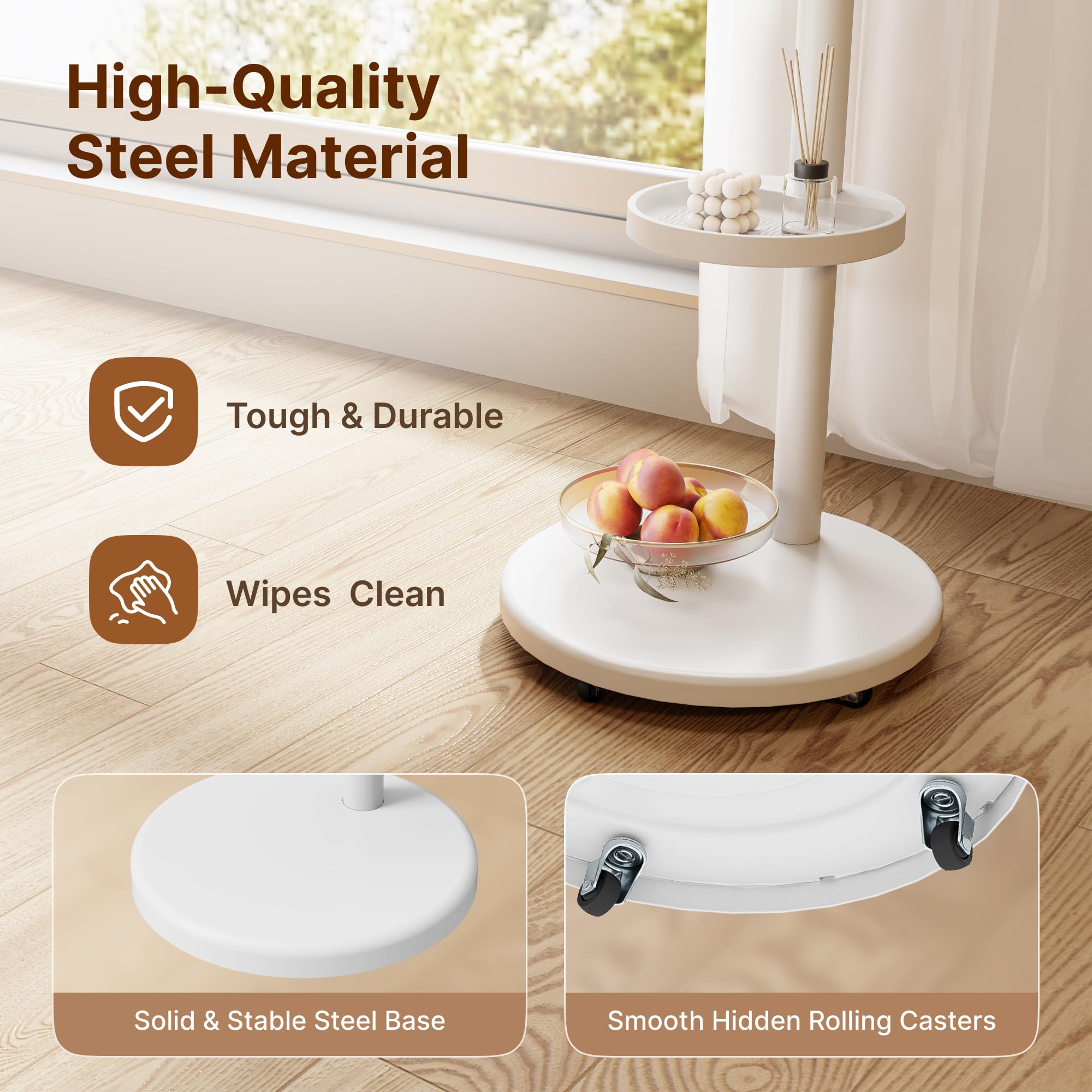 Height Adjustable Rolling TV Stand for 13-43 Inch TV up to 33 Pounds, Portrait to Landscape, Mobile TV Cart with Adjustable Storage Box and Shelf Max VESA 200x200mm, White - 4