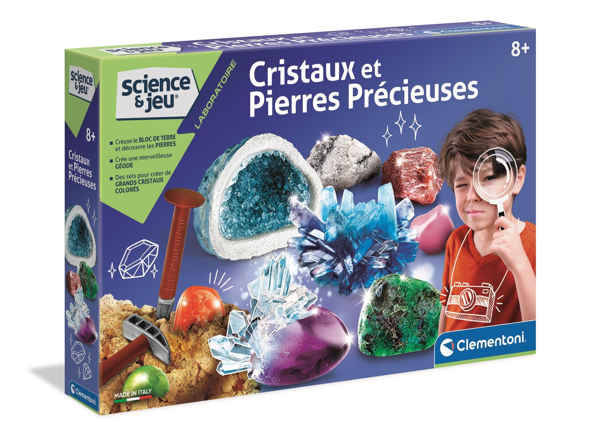Clementoni Science & Jeu - Cristaux et Pierres Précieuses - Kit Géologie - 8 Ans+