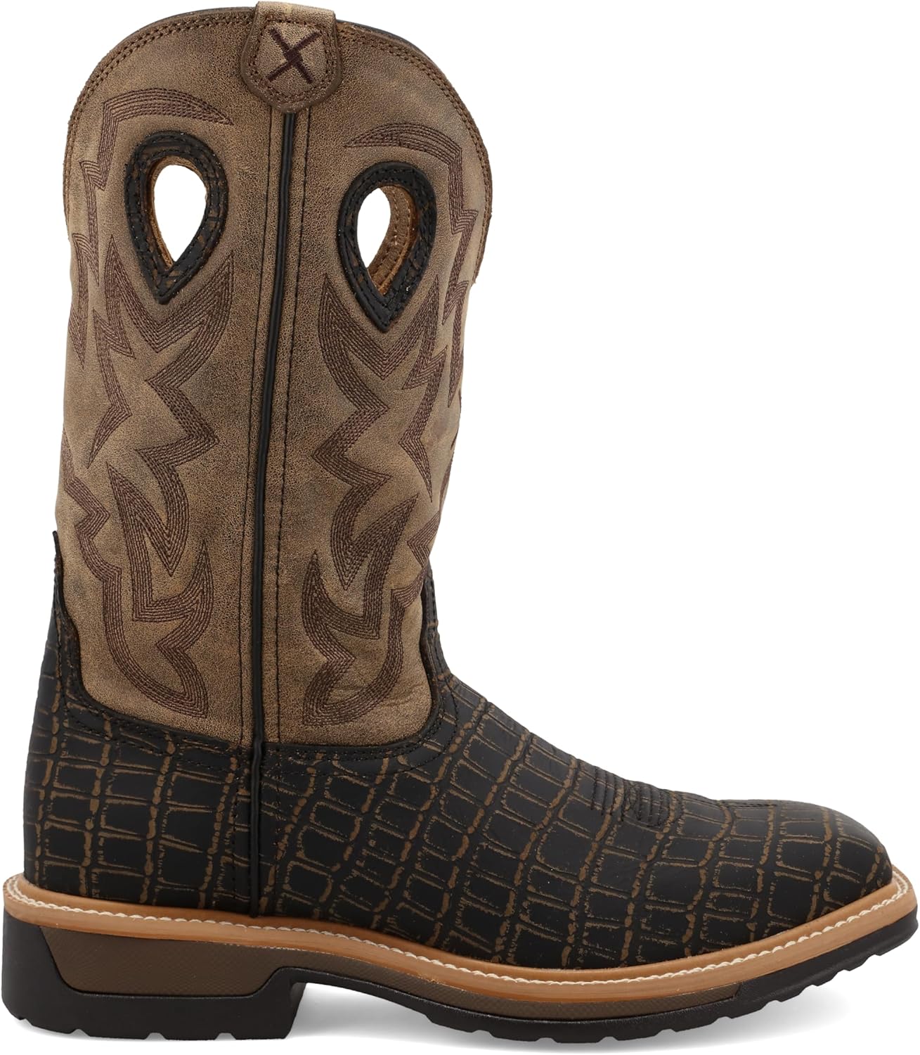 Twisted X Men's 12" Western Work Boot, Square Toe Alloy Toe, Caiman Print & Bomber, 8.5 EE