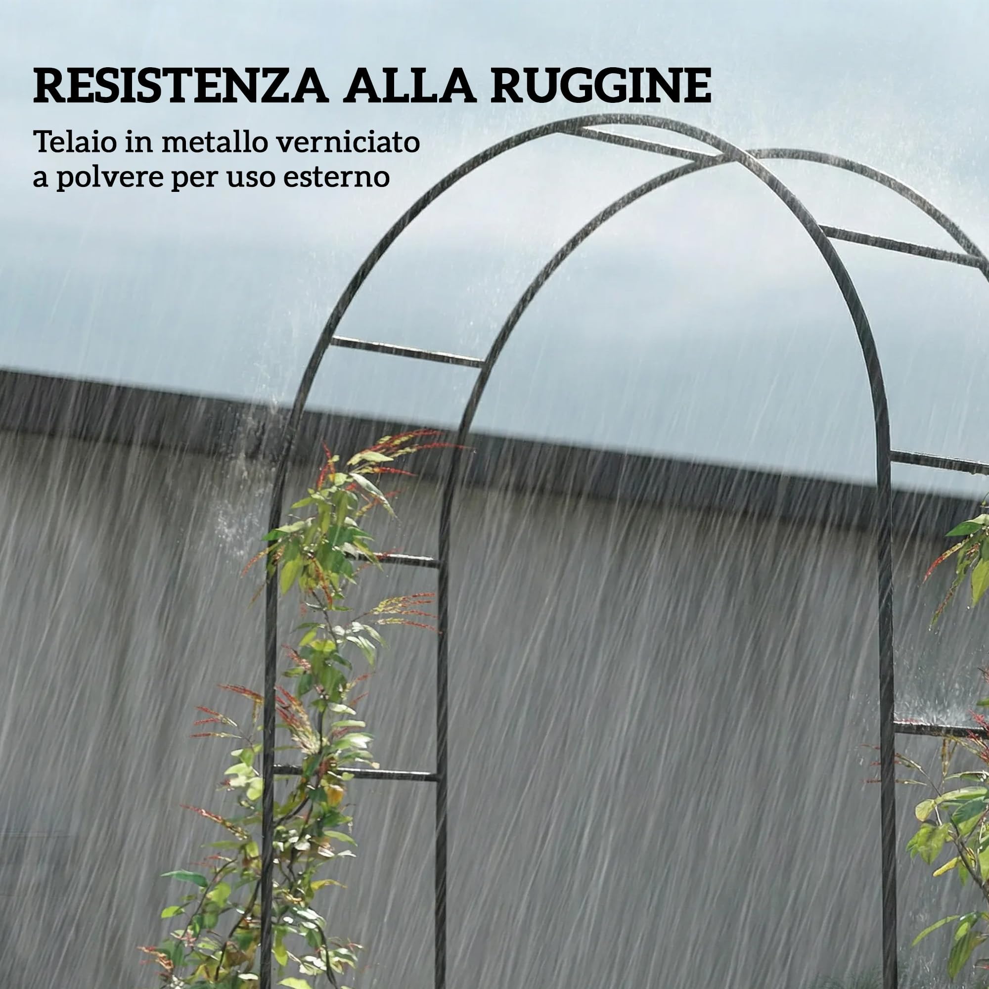 Outsunny Arco da Giardino in Metallo, Archetto Nuziale con Base per Piante Rampicanti per Cerimonie, Compleanni ed Eventi, 145x39x237 cm, Nero