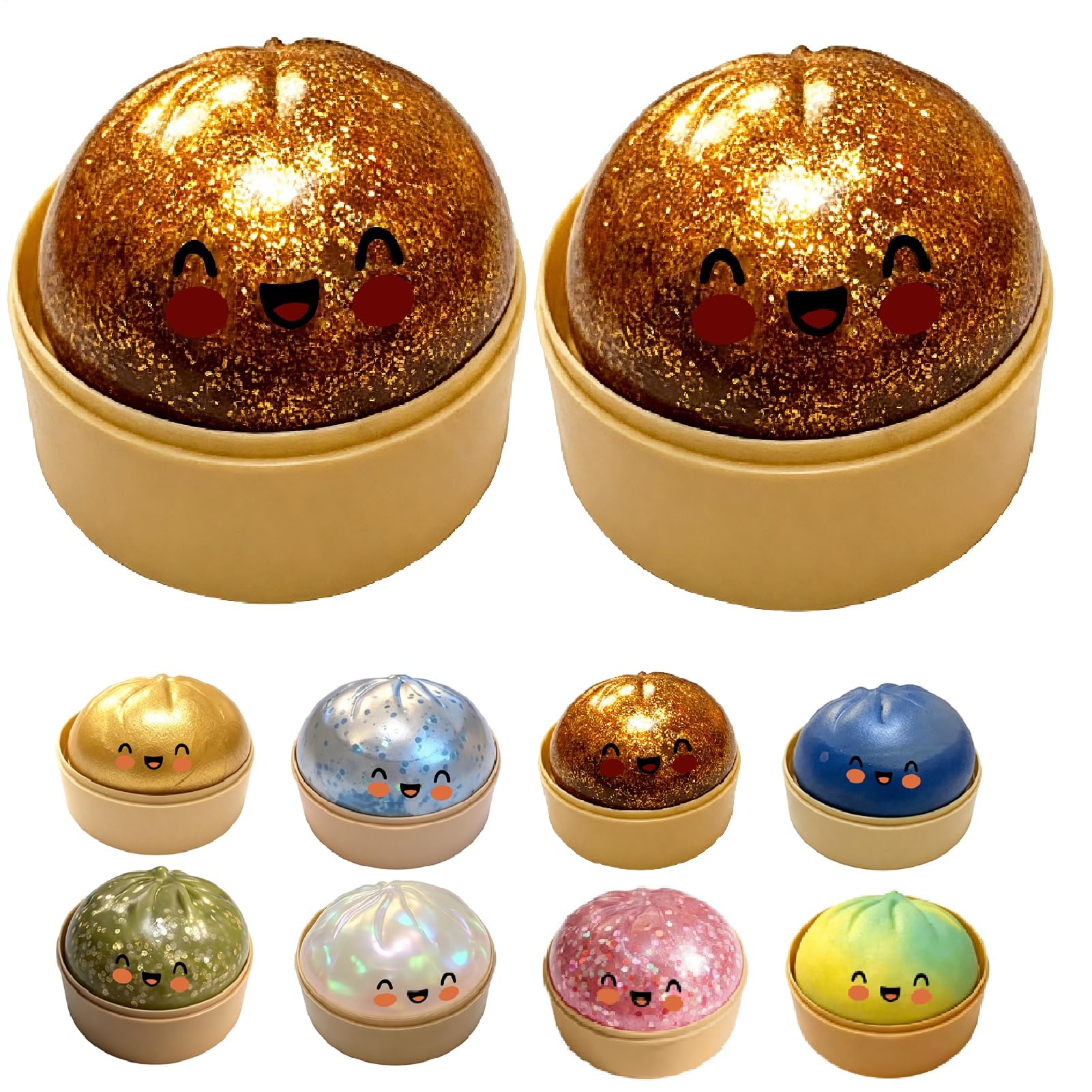 2x Dumplings Squishy, Dumpling Squishy Sorpresas Con Brillo, Dumplings Juguete, Juguete Sensorial De Bola De Masa Gigante Con Purpurina | Niños Y Adultos Glitter Dumpling Squish Con Vaporera【7x9,5 Cm】 — view 10