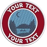 Custom Your Text Crescent Moon Boat Embroidered DIY Iron on or Sew-on Decorative Patch Badge Appliques ~ Lake Life Adventure Series (Red)