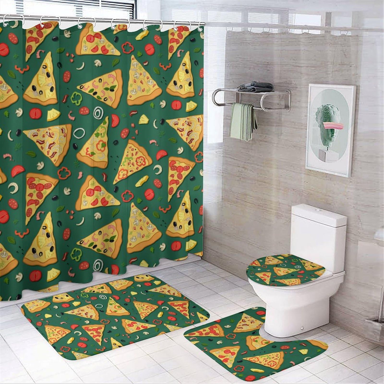 JZemdybill Bathroom Mat Set 4 Piece, D Shower Curtain with Non-Slip Bath Mats for Bathroom
