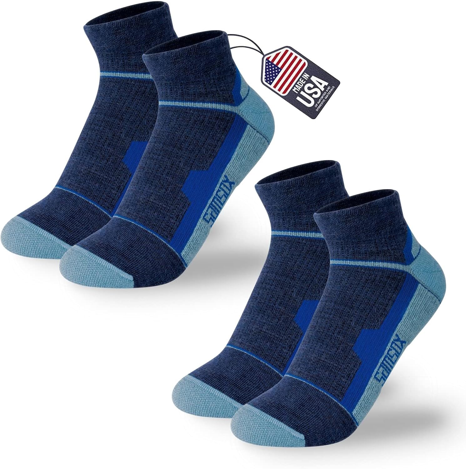 2-Pair Merino Wool Ankle Running Hiking Socks, Made in USA Cushioned Sport Socks for Men & Women (Moab Quarter)