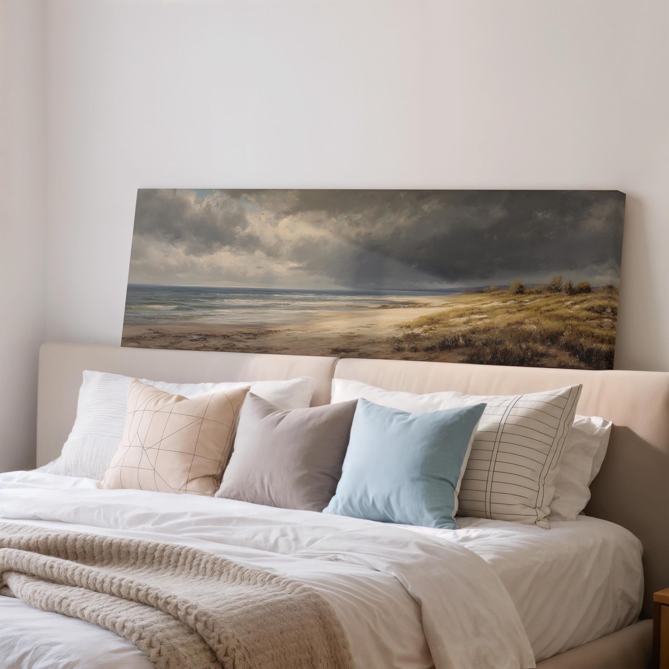 XBTYKPB Coastal Art Painting, Wide Framed Canvas, Long Horizontal Print, Large Panoramic Seascape, Cabin Decor, Nautical Wall Art(65x195cm/Frameless)