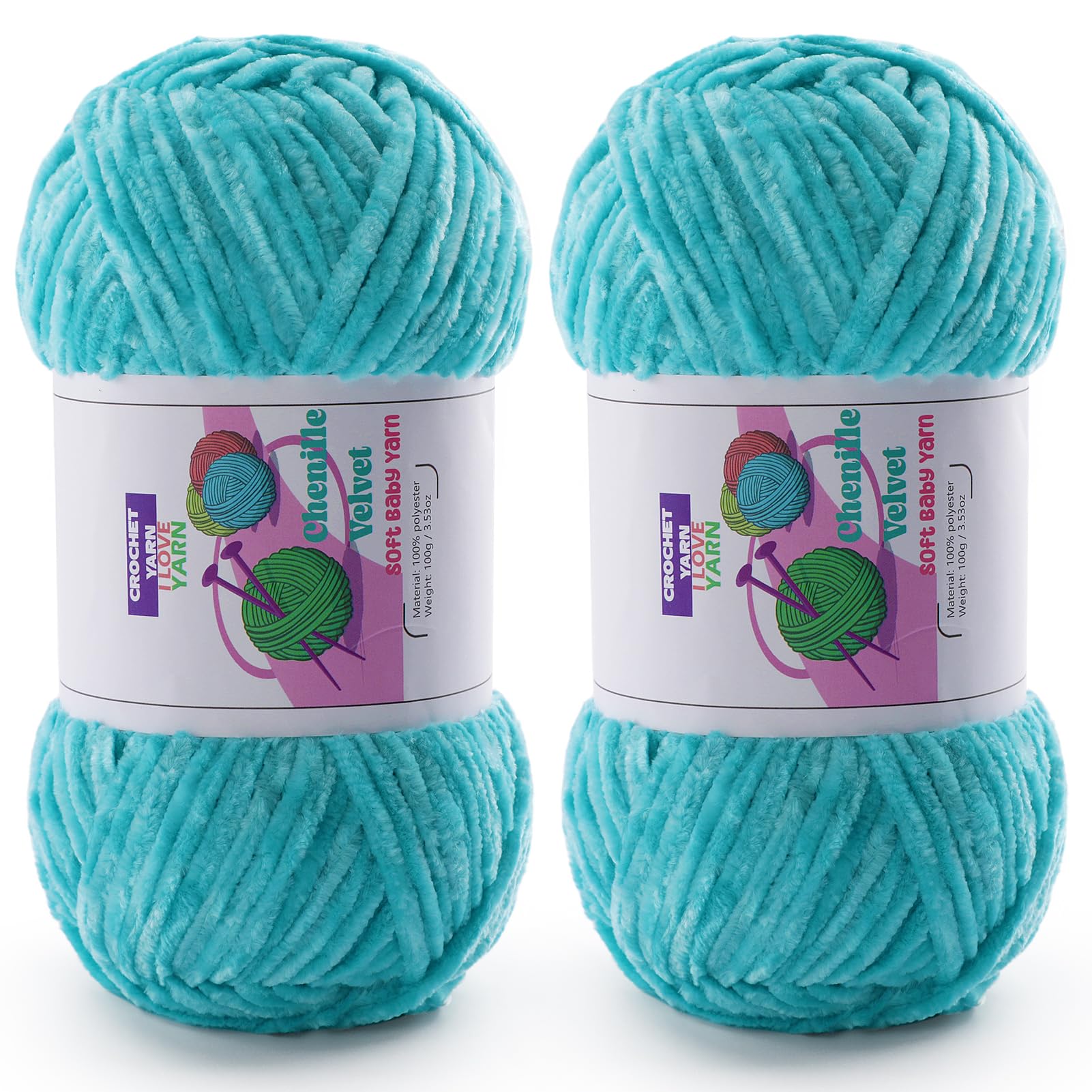 Chenille Velvet Yarn for Crocheting, Blue Fuzzy Fluffy Yarn for Crochet