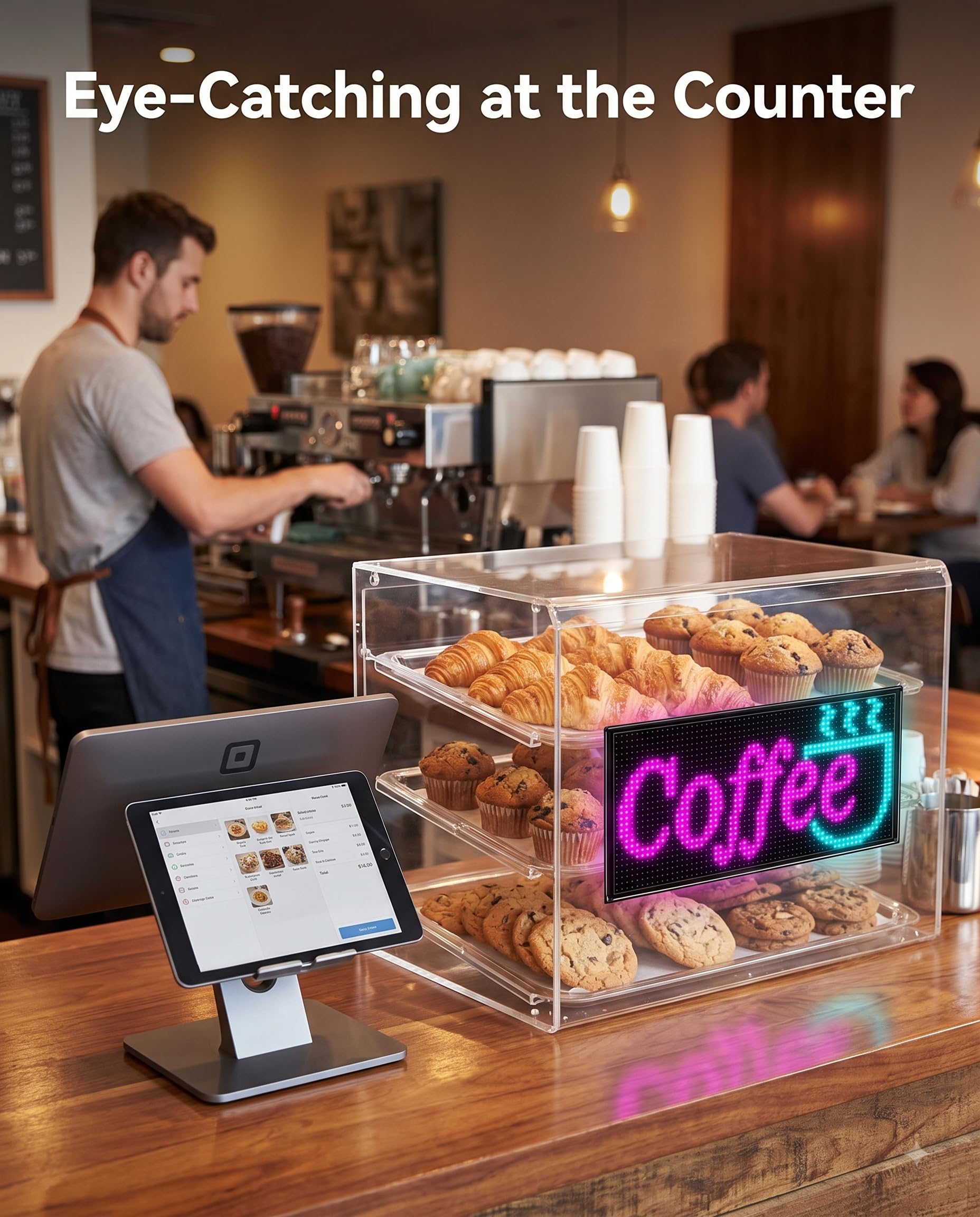 Targa a LED Open con scritta "Dislplay" programmabile e flessibile | Scritta controllata tramite app, display a LED a matrice da 33 x 20 cm, alternativa al neon, ideale per la decorazione di