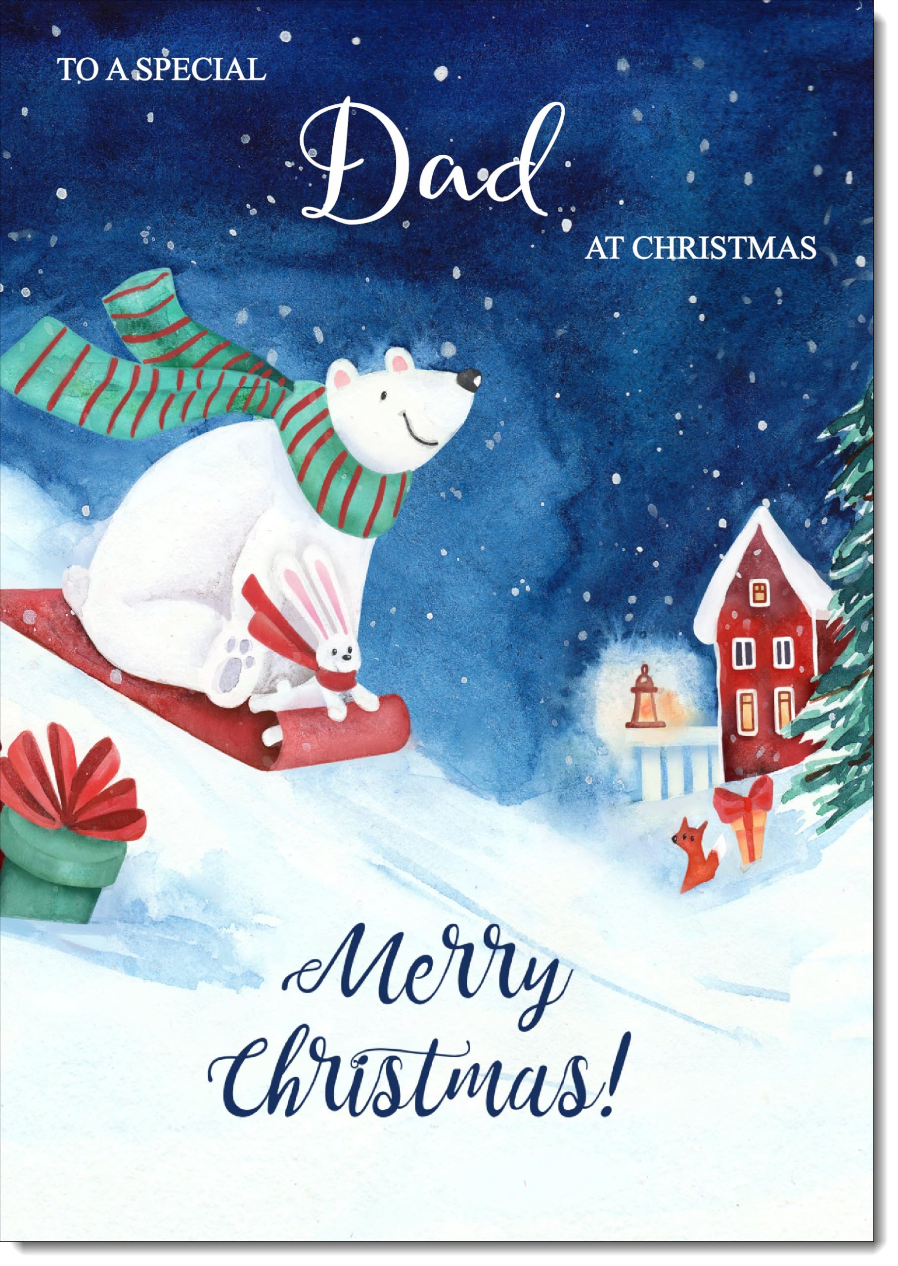 doodlecards Dad Christmas Card Bear on Sled Large A4 Size Christmas Card for Dad with Plain Envelope โ image 1