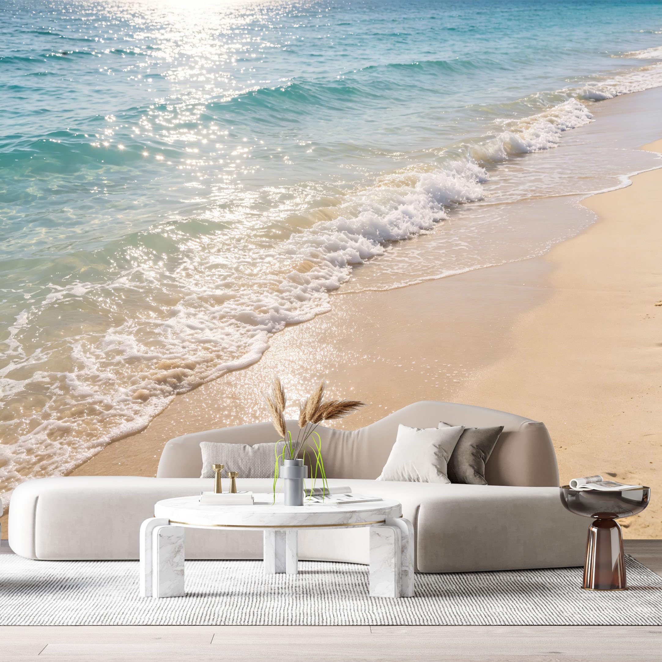 Custom Size Wall Murals Coastal Marine Ocean Waves Sandy Shoreline Sunlight Reflecting SelfAdhesive Wall Fabric Removable Large Wallpaper for Photo Living Room Interior Decor