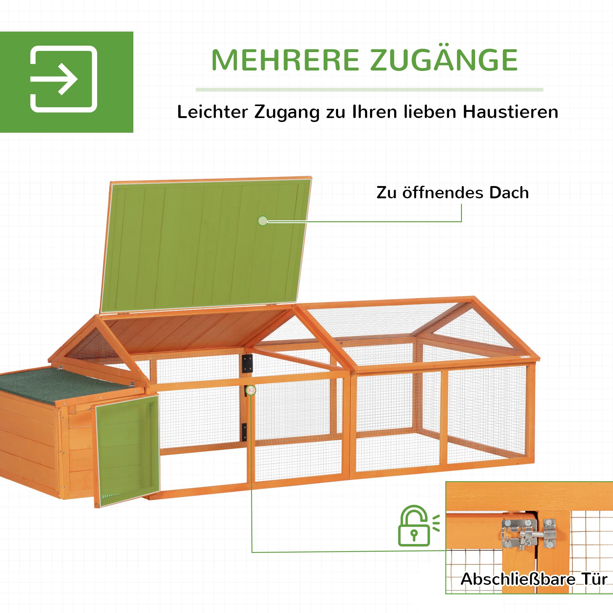 PawHut Hühnerstall Freilaufgehege mit Tür 2,4 x 1,125 x 0,76 m Orange