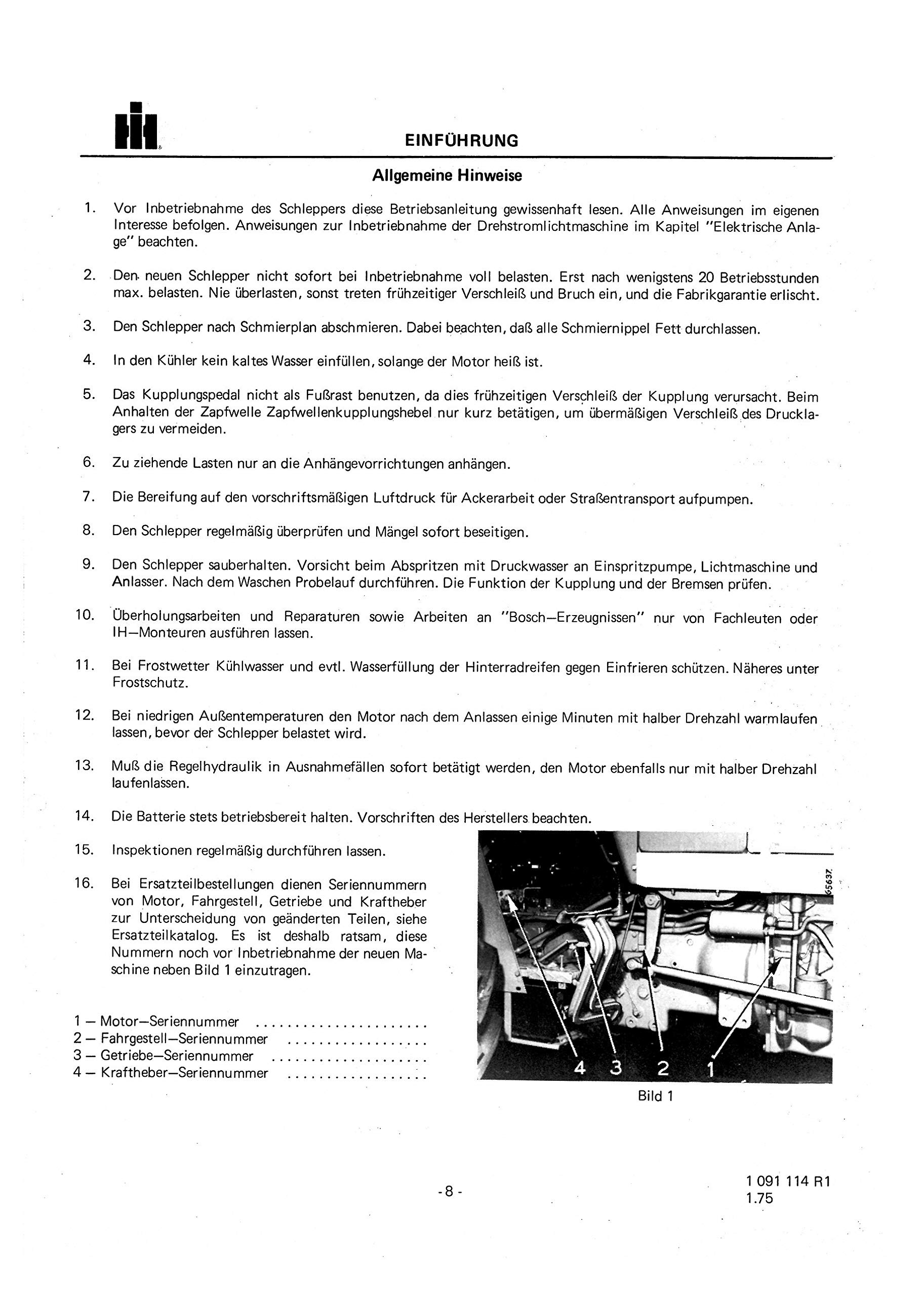 IHC Betriebsanleitung Bedienungsanleitung Traktor 433 533 633
