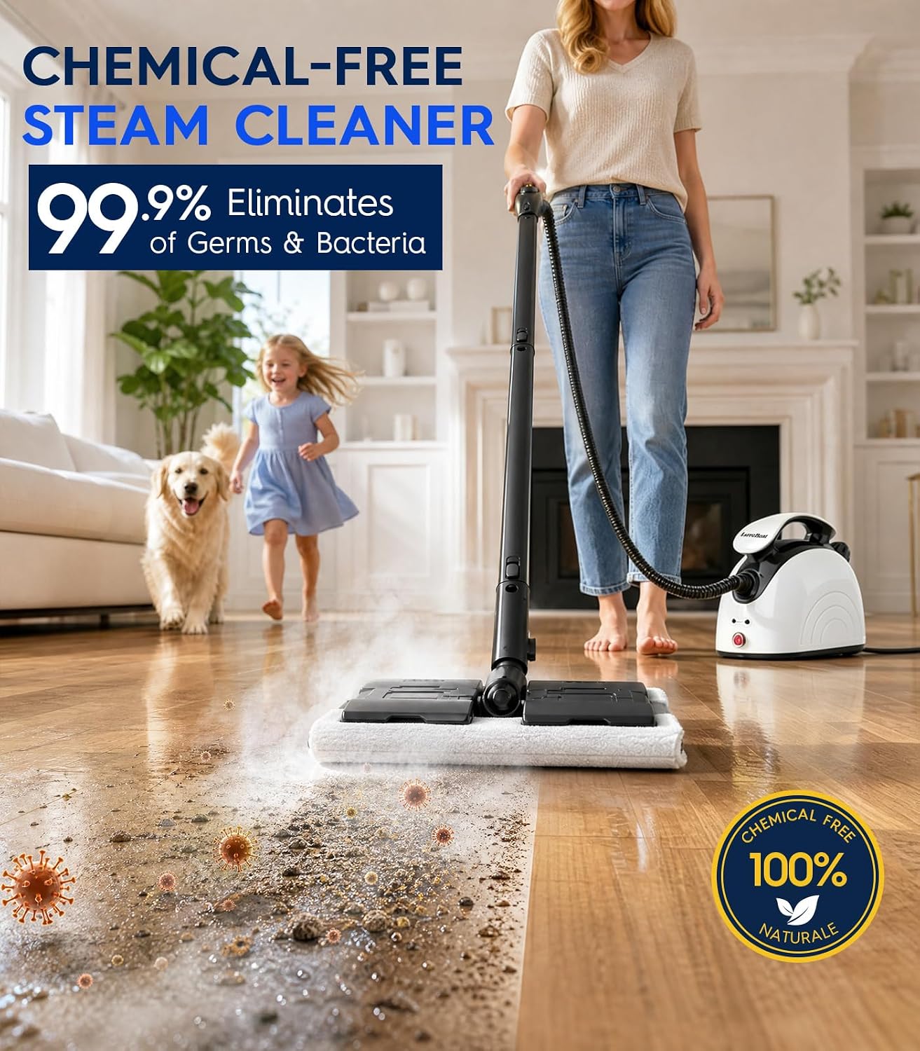 LoveBeat Multipurpose Household Steam Cleaner, 1500W High-Power Steam Mop with 4 Bar High Pressure, Fast 5-Min Preheating, Full 21-Piece Accessory Kit, All-Round Steam Cleaning Tool for Floors