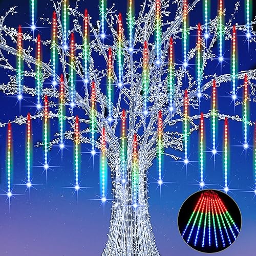 Vista 44 de JJGoo Luces de Navidad, luces de lluvia de meteoritos, 10 tubos de 12 pulgadas, 240 LED, luz de carámbano, luz de lluvia para exteriores