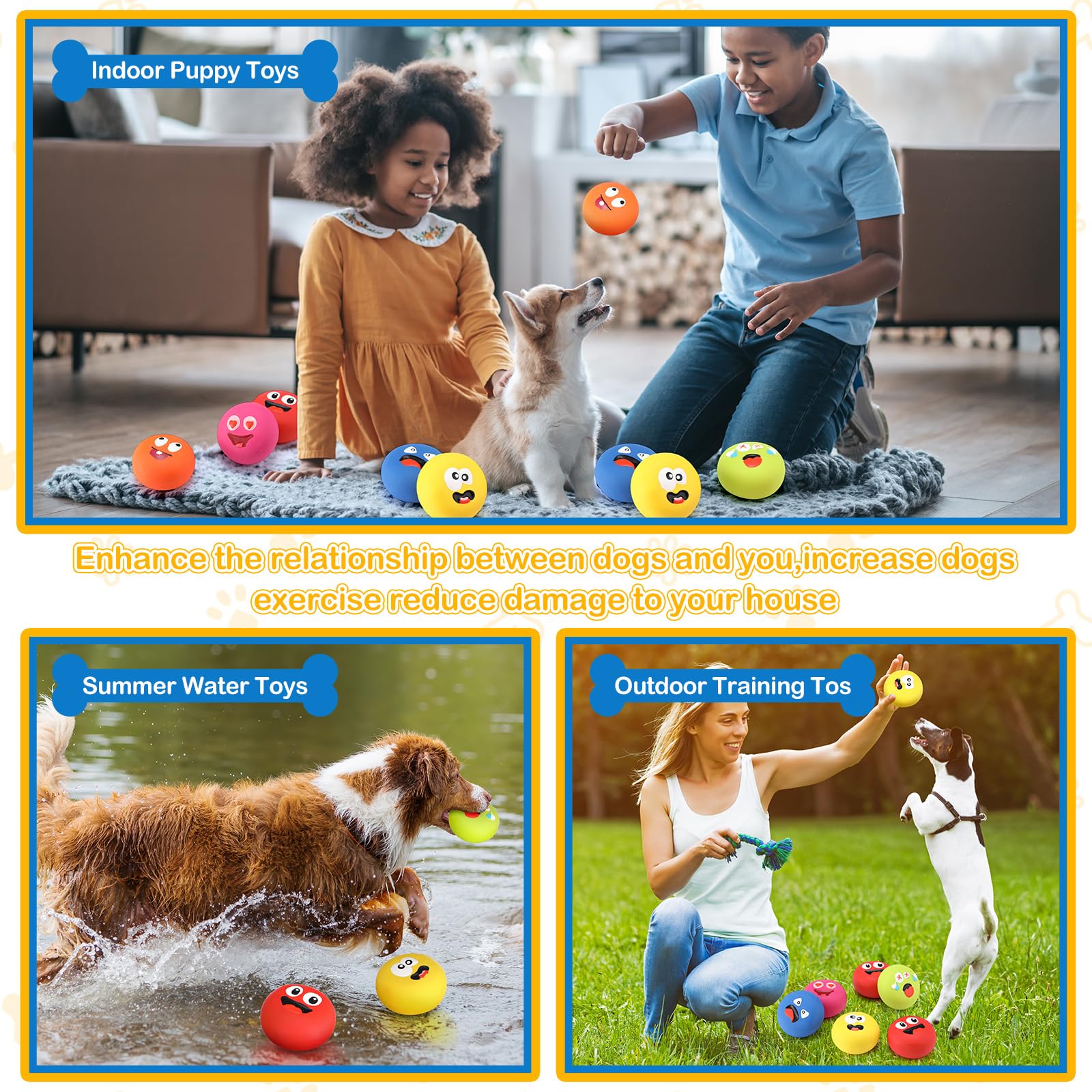 Hungdao Quietschendes Hundespielzeug mit lustigem Gesicht, weiches Latex, Gummi, Hundespielzeug, Spielzeug für kleine Rassen, interaktiv, 24 Stück