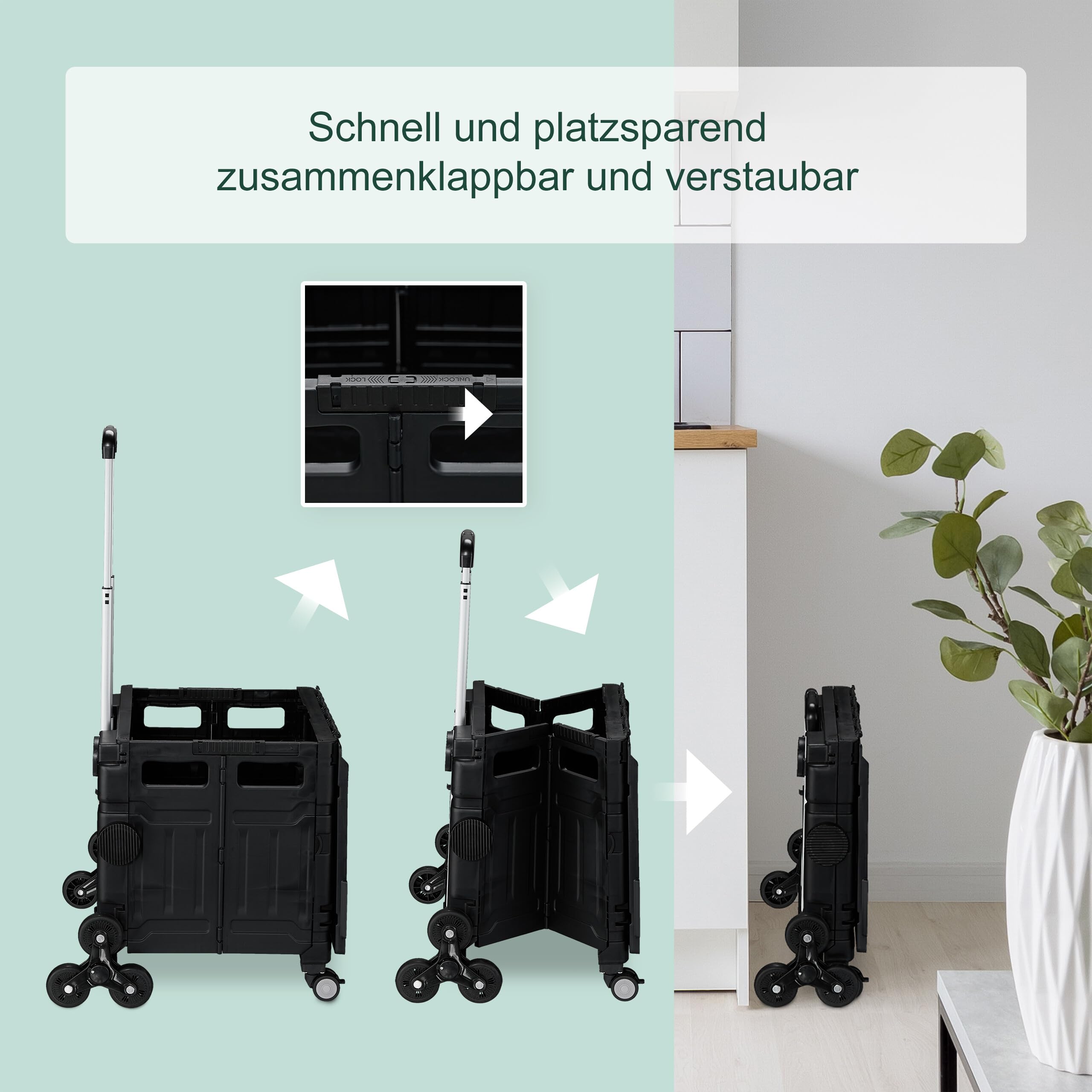 Relaxdays Einkaufstrolley Treppensteiger, klappbar, Einkaufskorb mit Rollen, Deckel, Teleskopgriff, bis 50 kg, Farbwahl