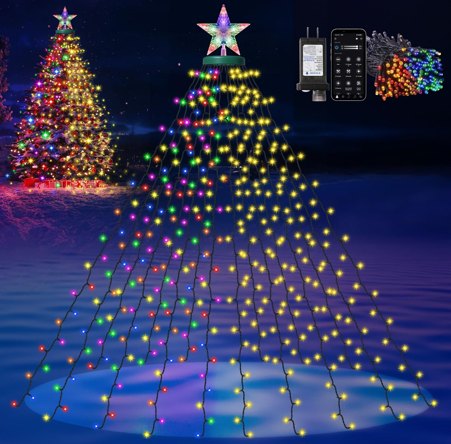 Smart Christmas Tree Lights with Star Topper, 410LED Color