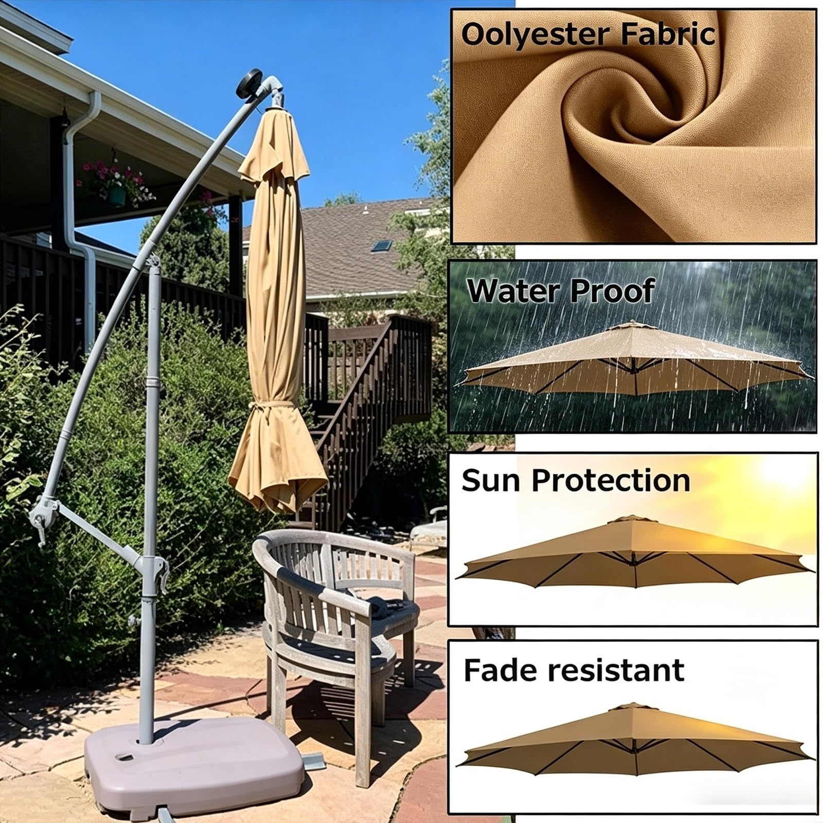 Toldo De Recambio De Sombrilla 4.0/3.5/3.3/3.0 Metros para 6 o 8 Brazos, Sombrilla de Lona de Repuesto para Patio, Cubierta de Repuesto para Paraguas de Mercado