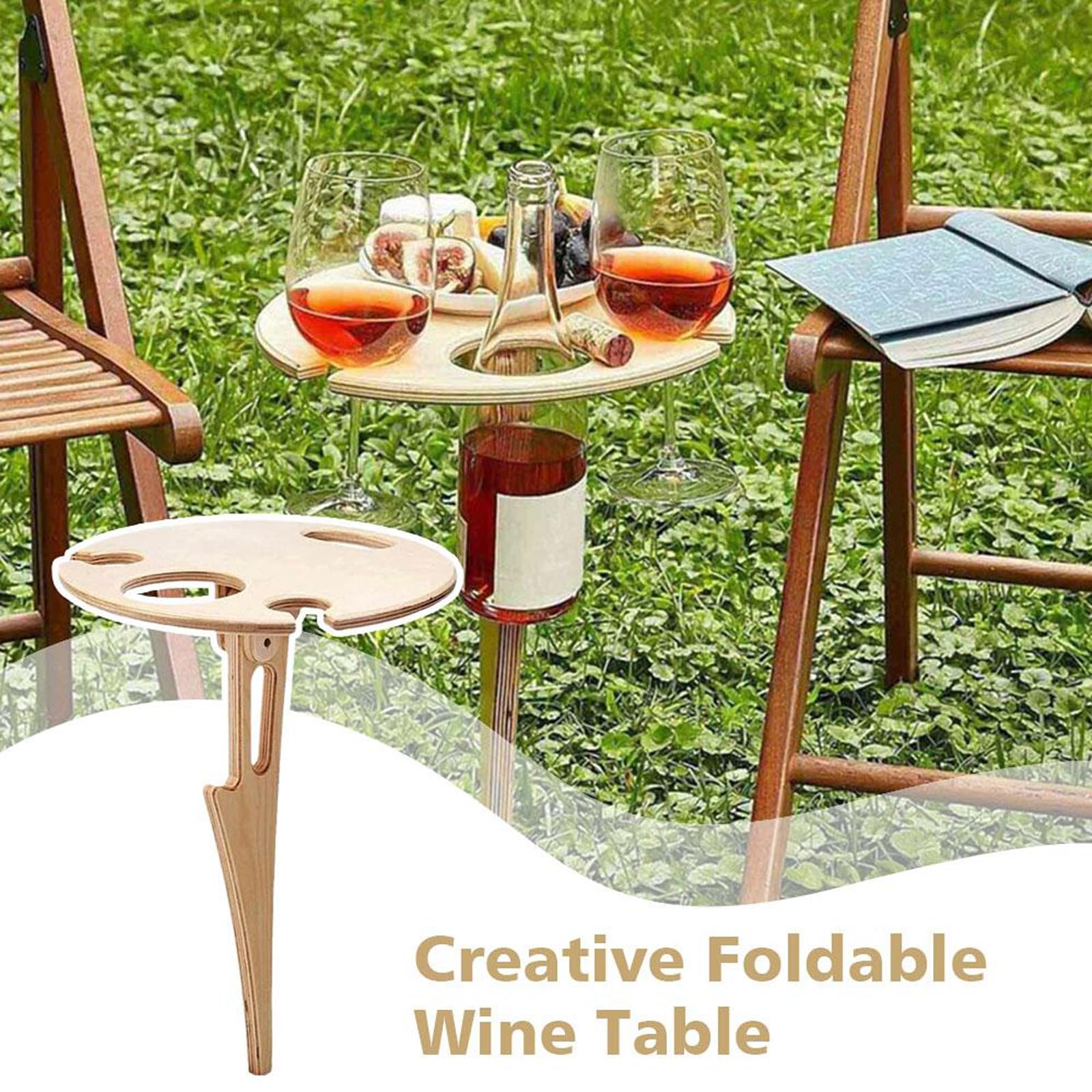 Hyxodjy Tavolino da vino portatile, pieghevole e rustico, mini, color legno, ideale per attività all'aperto e picnic