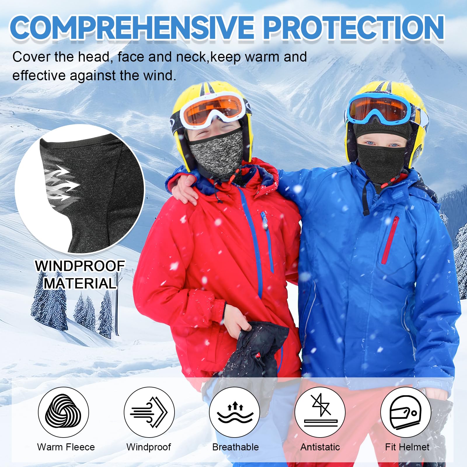 Pasamontañas Térmico Niños 2-8 Años, Invierno Multifunción Prueba de Viento Forro Polar Cálido Máscara de Esquí de Ciclismo Sombreros Gorro con Calentador de Cuello, Mascarilla para Niños Niñas