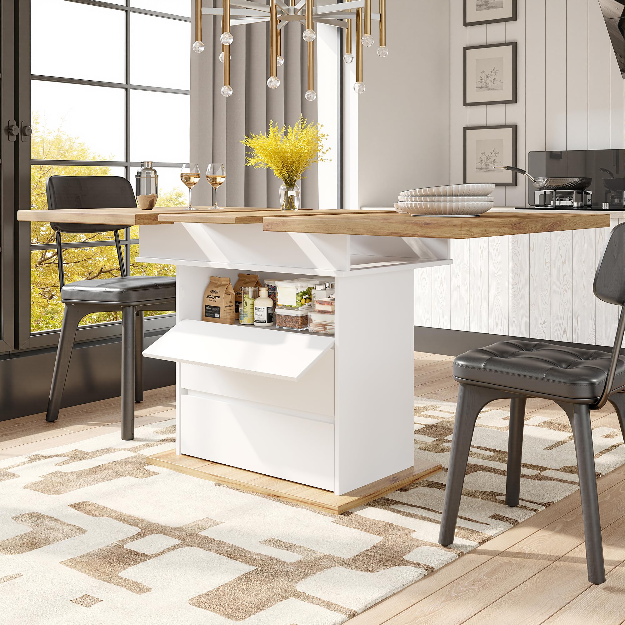 Mesa de comedor telescópica, mesa de cocina plegable para 4-6 personas, mesa de comedor extensible, ahorra espacio, para cocina y salón, tres niveles, 110-140 x 80 cm (blanco)