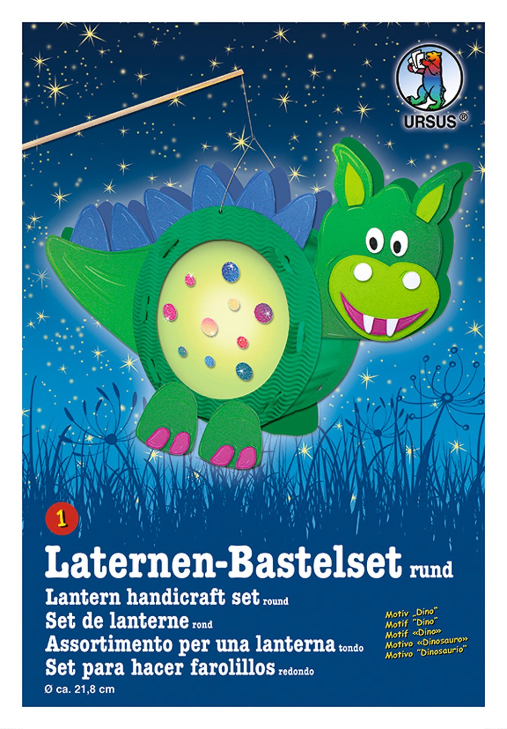 Ursus 18700001 Lantern Craft Set, Dino, Approx. 21.8 x 21 x 10.3 cm, Diameter Approx. 21.8 cm, Includes Template Sheet with Craft Instructions (English language not guaranteed), for DIY Design, Ideal