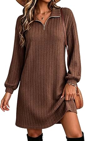 casual everyday winter dresses Amazon.com: Halife Women's Fall Long Sleeve Tunic Sweater Dress with Zippers Size:46x30 Cocktail Dresses | Designer Vintage Prom Dresses