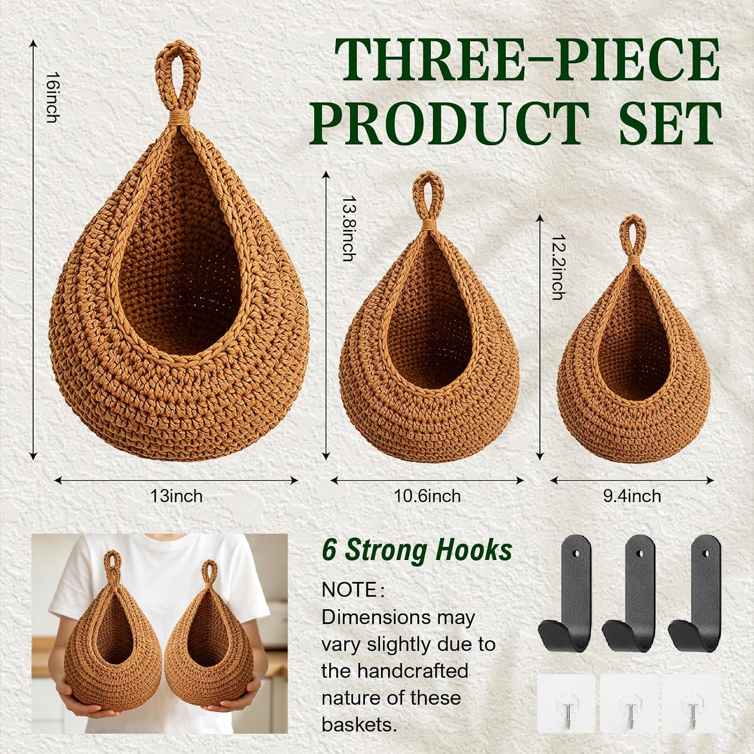 Boho Hanging Fruit Baskets 3 Pack