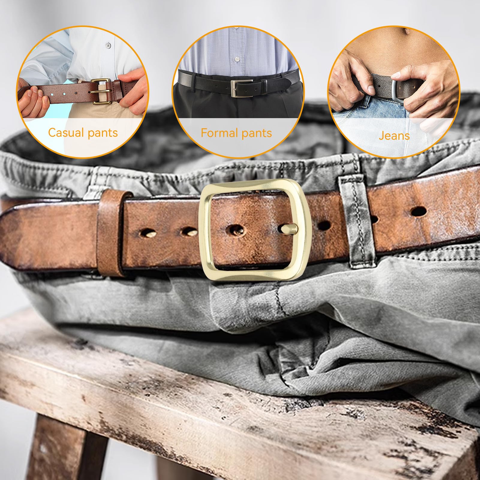 HERCHR Metal Belt Buckle, 40mm Prong Square Belt Buckle Heavy Duty Men's Replacement Metal Buckle(#3)